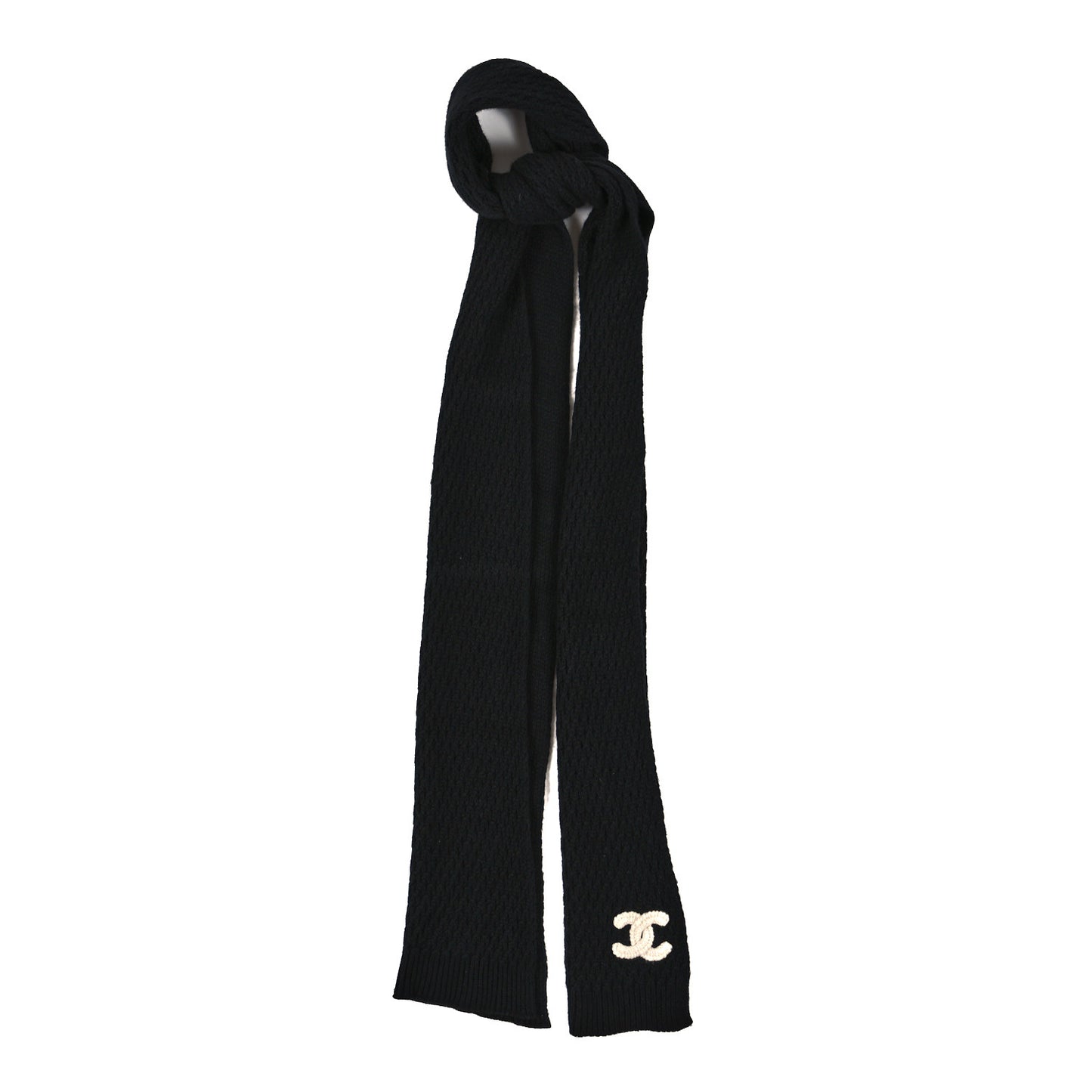 Cashmere Knit CC Scarf Black White