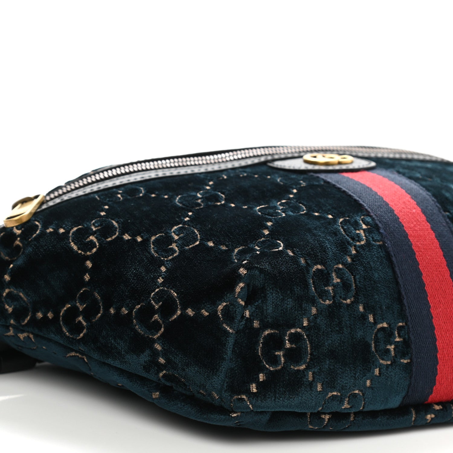 Gucci Velvet GG Monogram Web Belt Bag Blue Beige 9 of 10