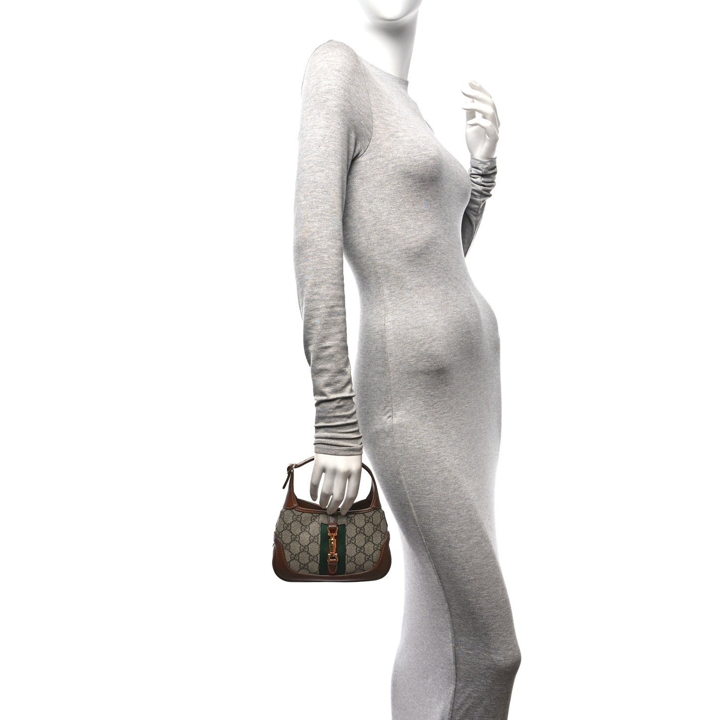 GG Supreme Monogram Azalea Calfskin Web Mini Jackie 1961 Hobo Beige Ebony Brown Sugar