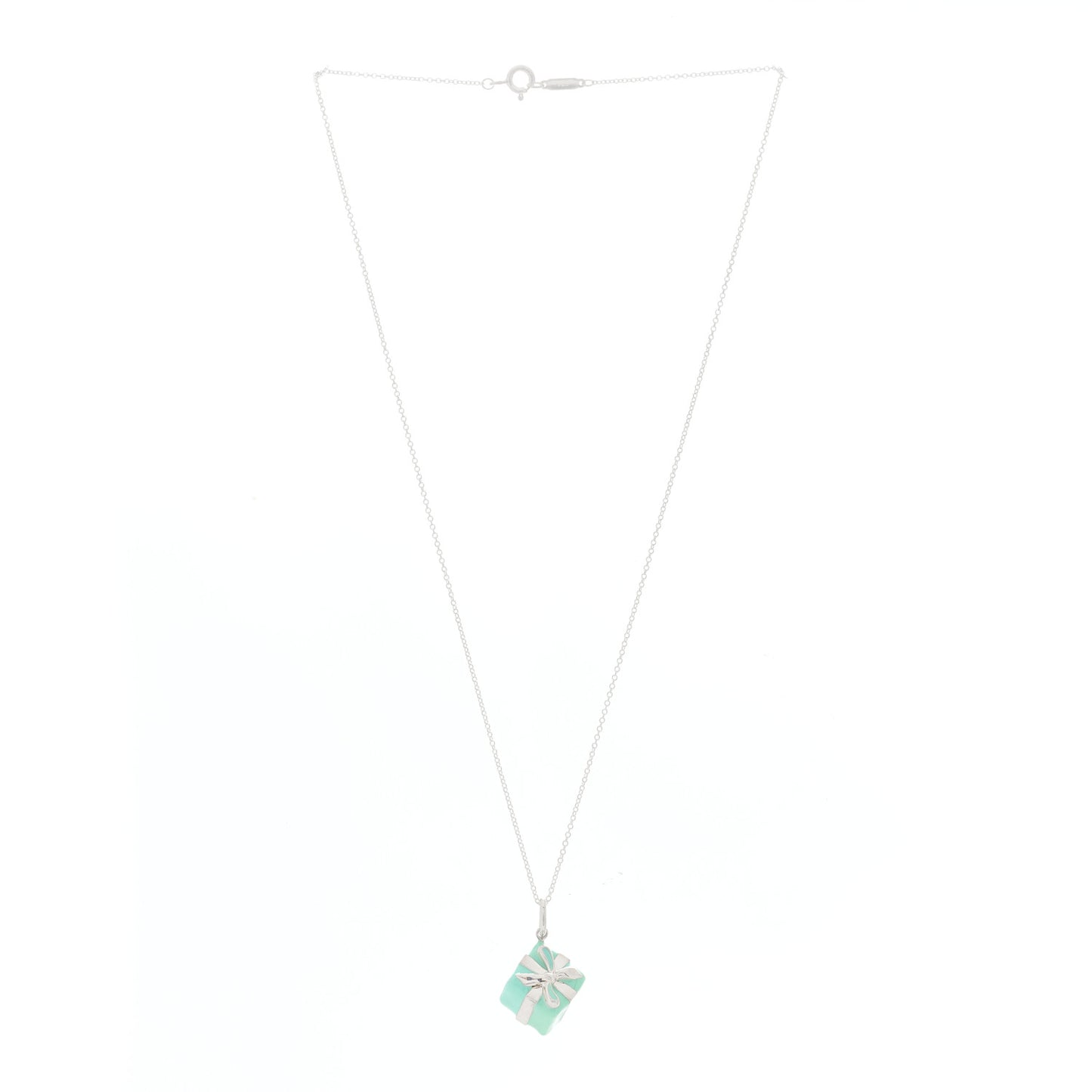 Sterling Silver Enamel Gift Box Charm Necklace Blue