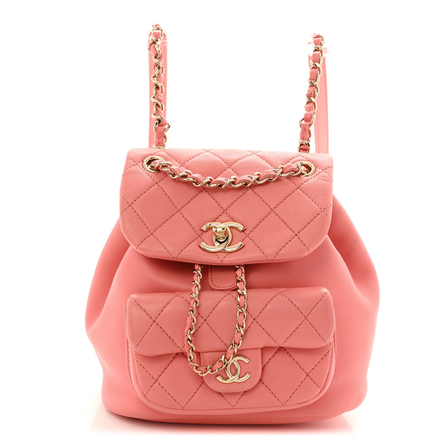 Lambskin Quilted Small Duma Drawstring Backpack Pink