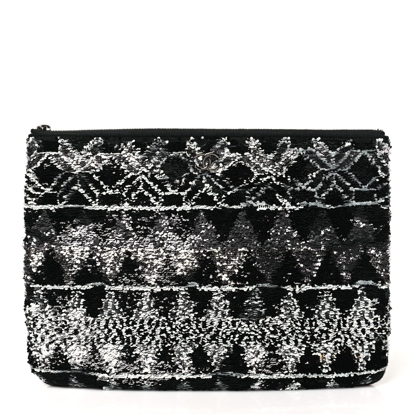 Sequin Wool Quilted Cosmetic Pouch Black Silver