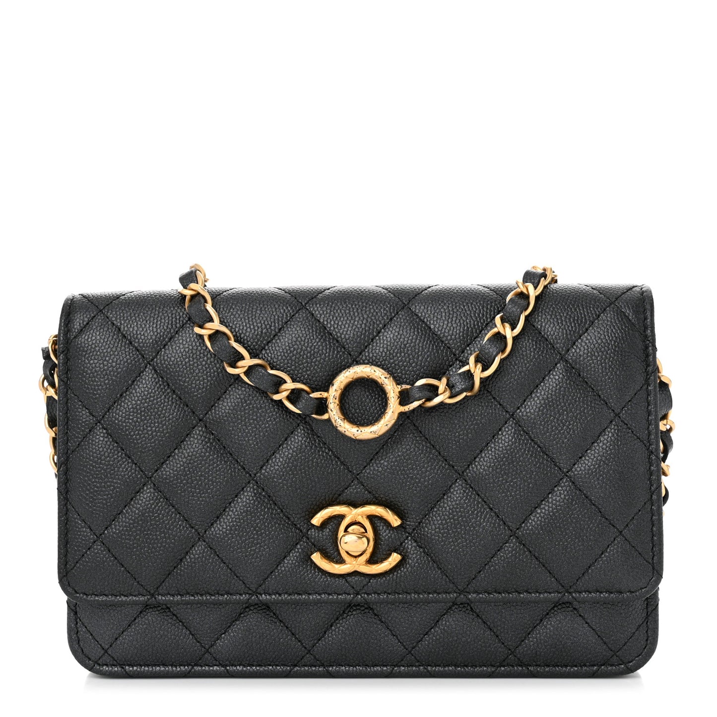 Pearly Caviar Quilted Fit For You Wallet On Chain WOC Black