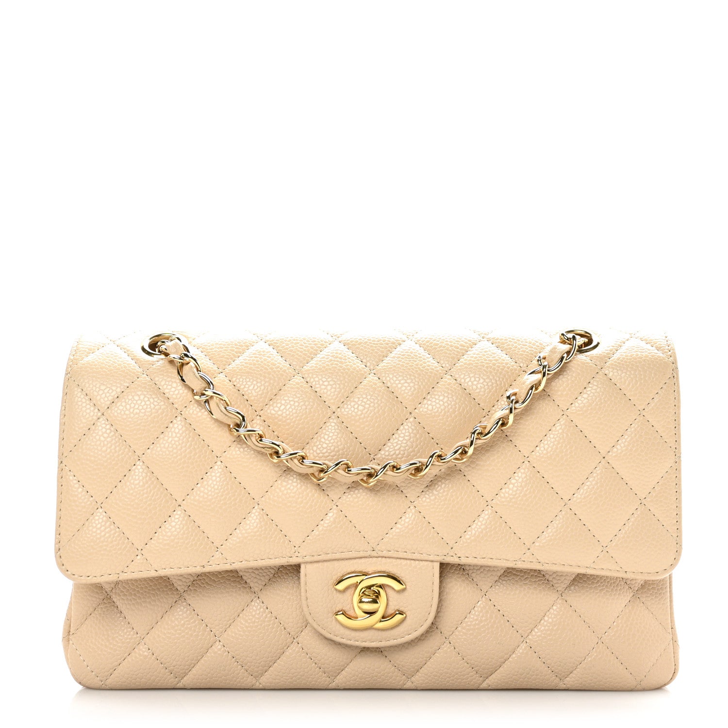 Chanel Caviar Quilted Medium Double Flap Light Beige 1 of 9