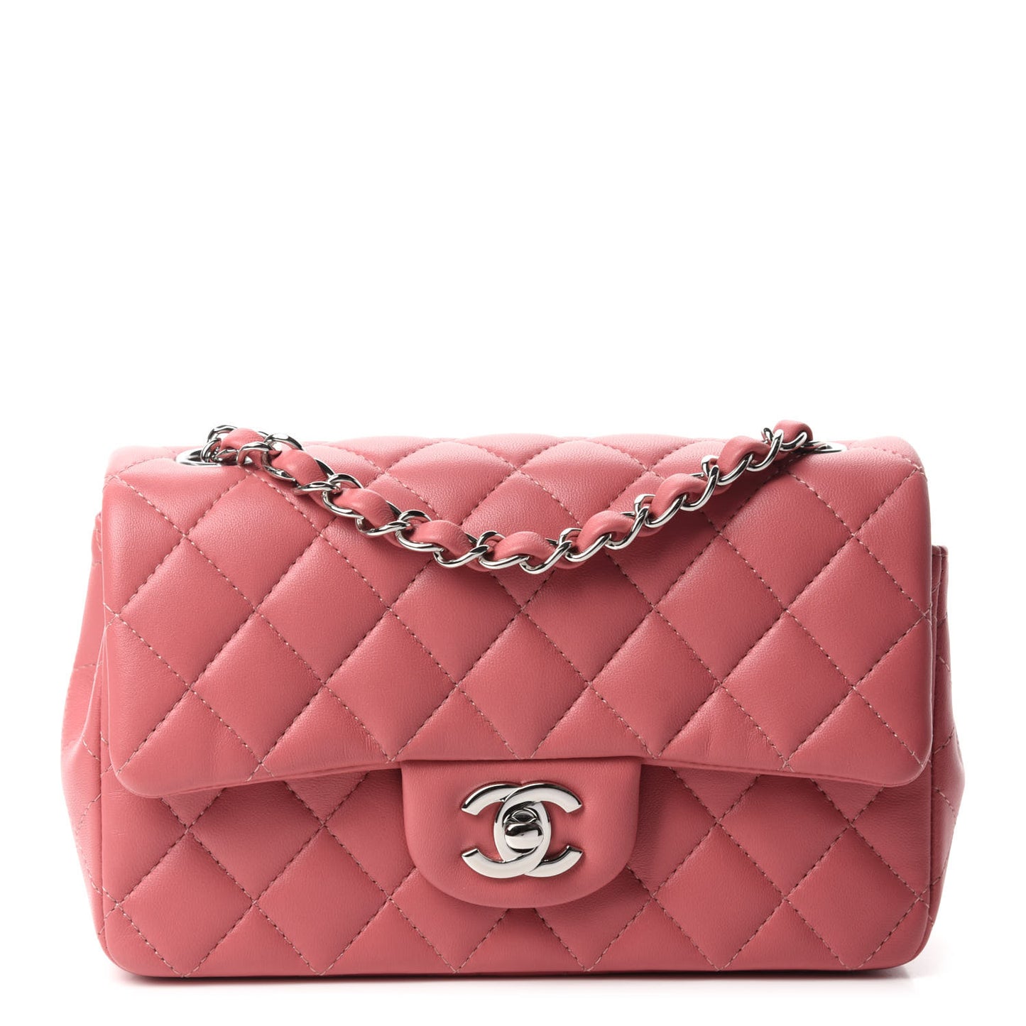 Lambskin Quilted Mini Rectangular Flap Pink