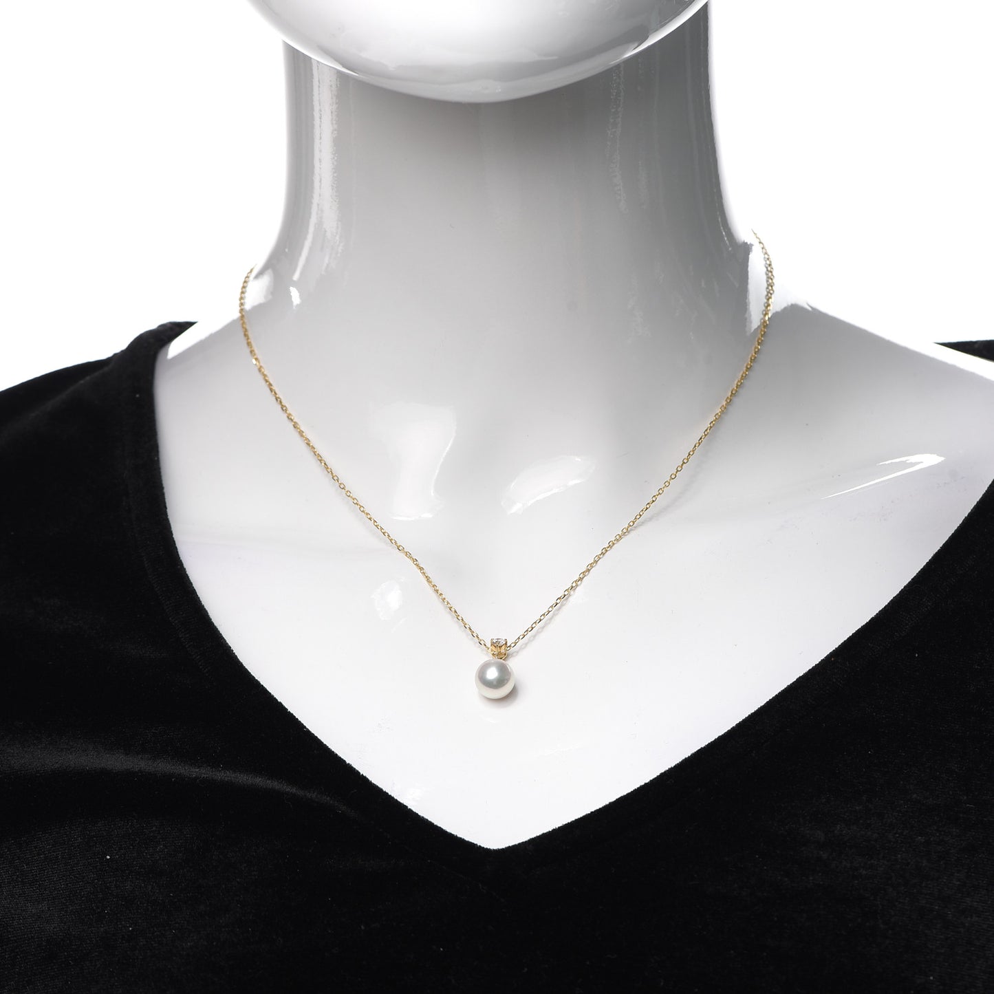 18K Yellow Gold Diamond Akoya Pearl 8mm Drop Pendant Necklace