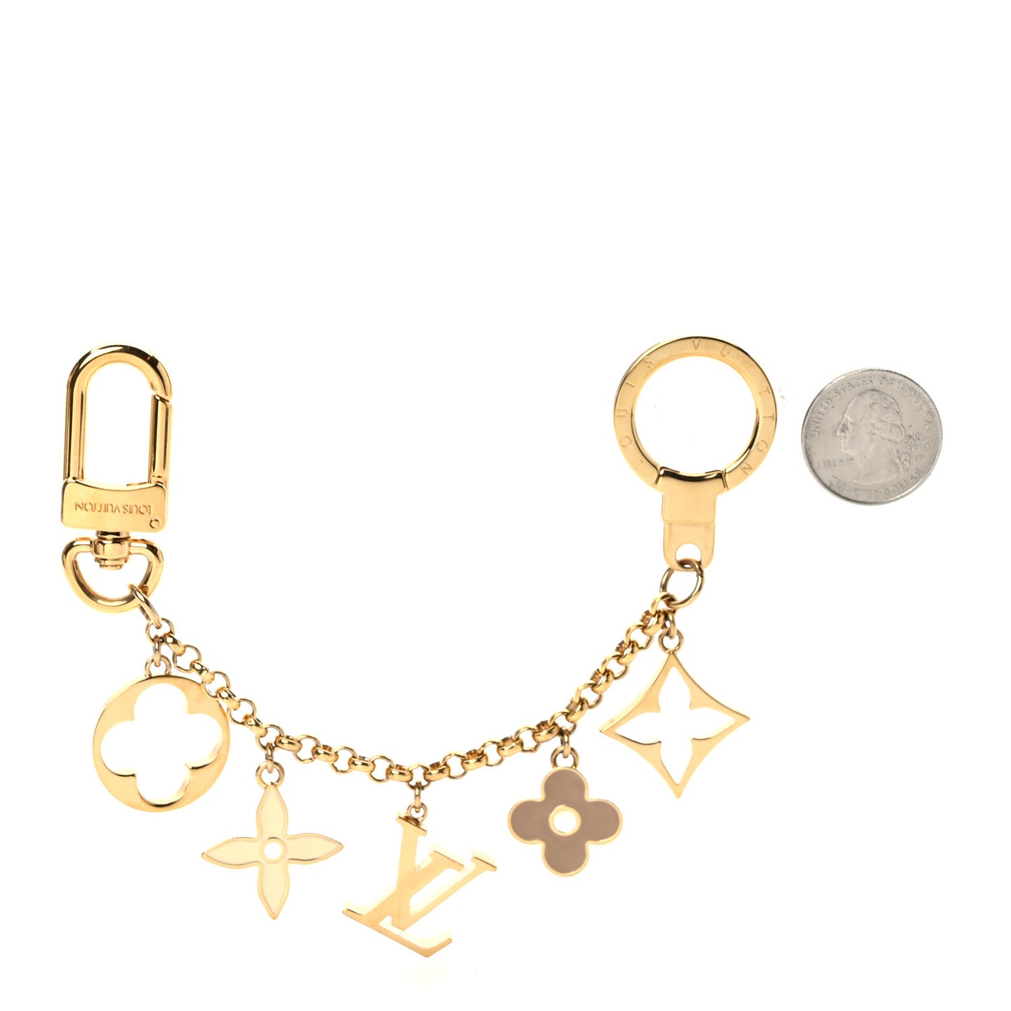 Brass Enamel Fleur De Monogram Bag Charm Chain Gold