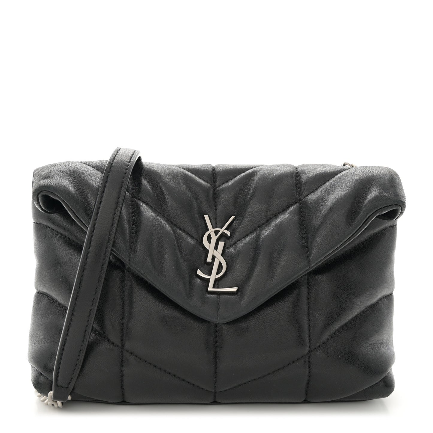 Lambskin Quilted Toy Loulou Puffer Monogram Chain Satchel Black