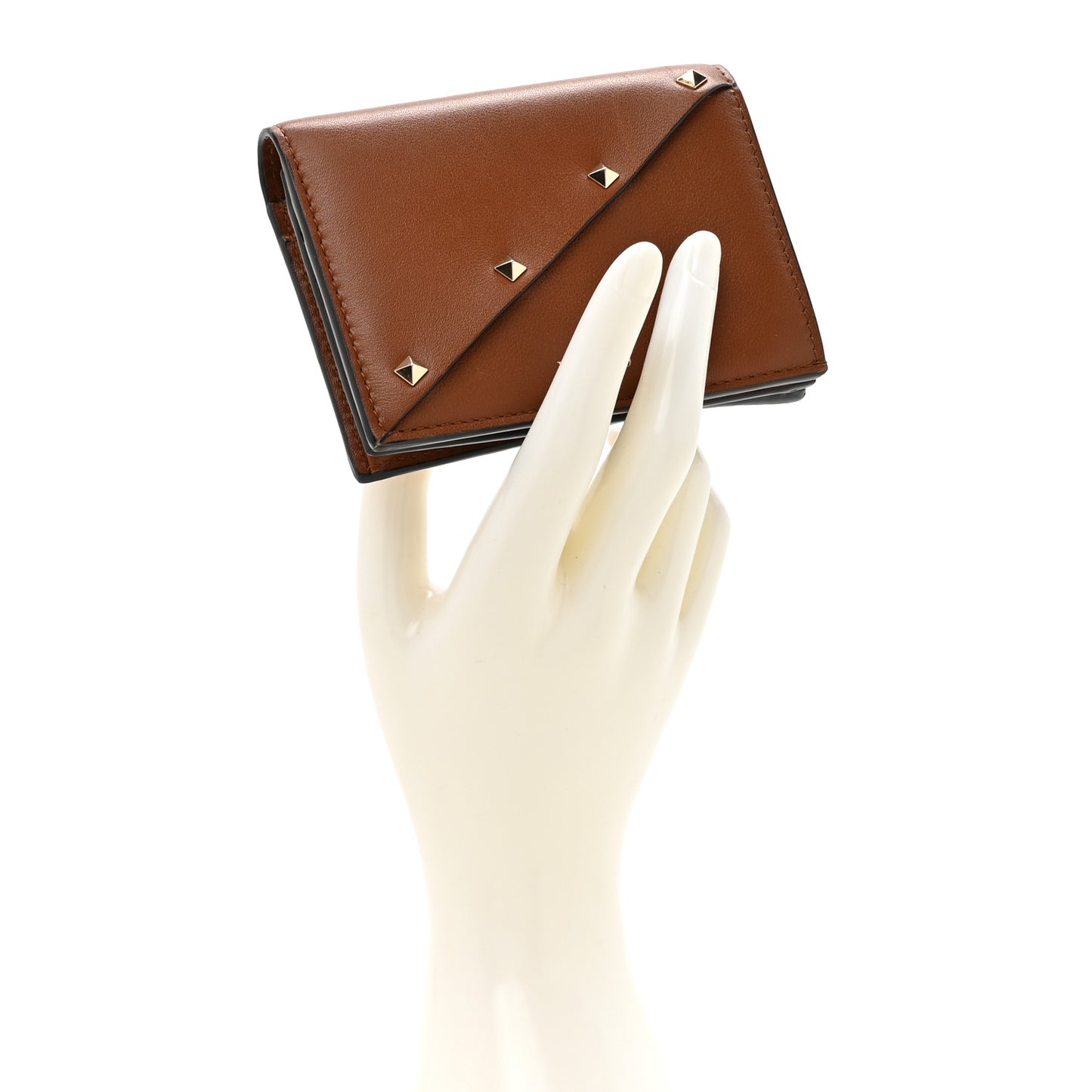 Vitello Rockstud Compact Wallet Bright Cognac