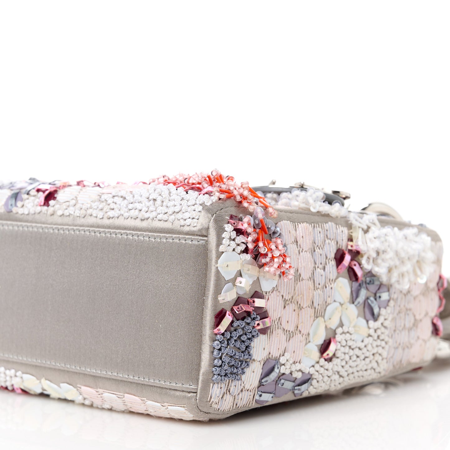 Satin Beaded Sequin Mini Lady Dior Grey Multicolor