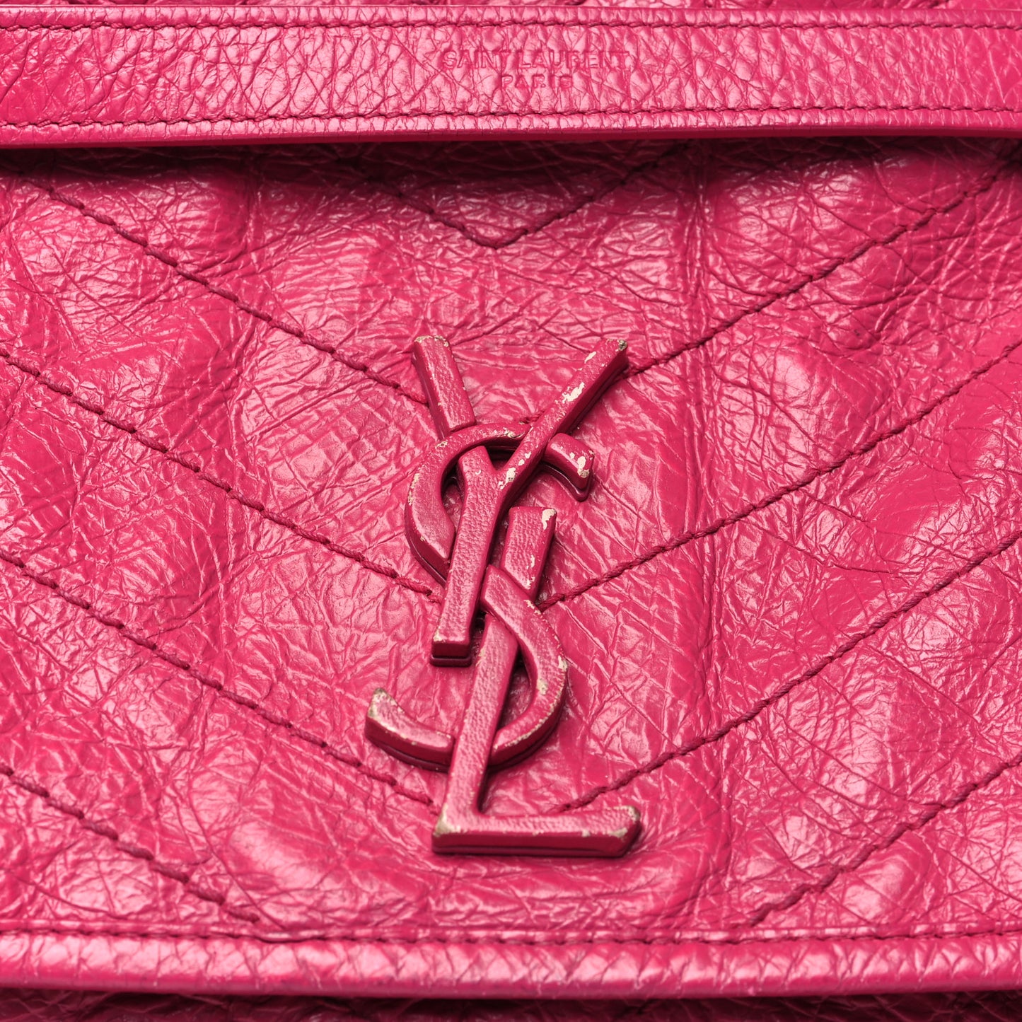 Crinkled Calfskin Matelasse Monogram Medium Niki Chain Satchel Freesia