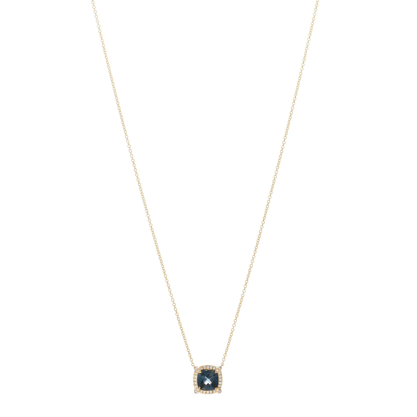 18K Yellow Gold Diamond Hampton Blue Topaz 7mm Petite Chatelaine Pave Bezel Pendant Necklace