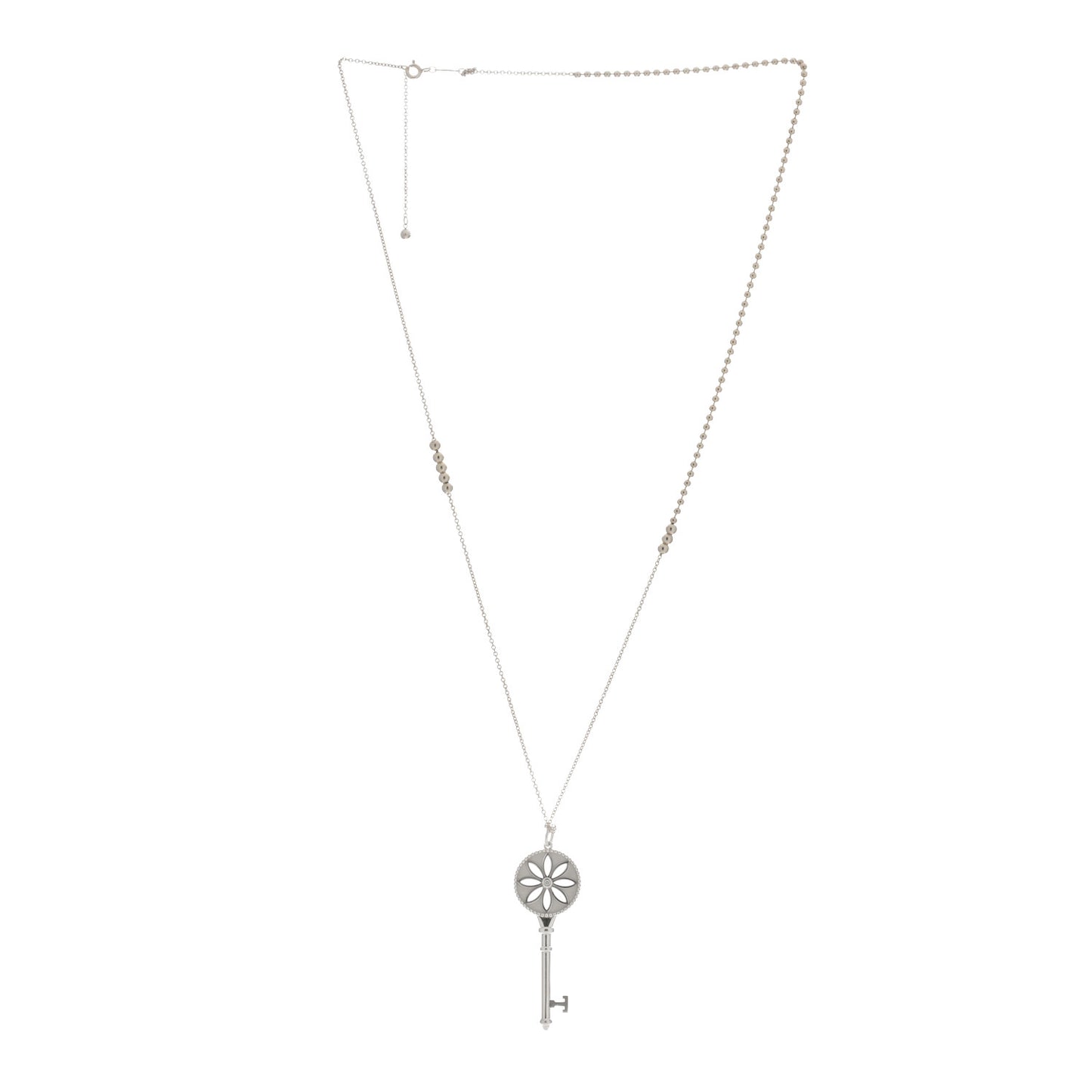 Sterling Silver Diamond Large Daisy Key Pendant Link Necklace