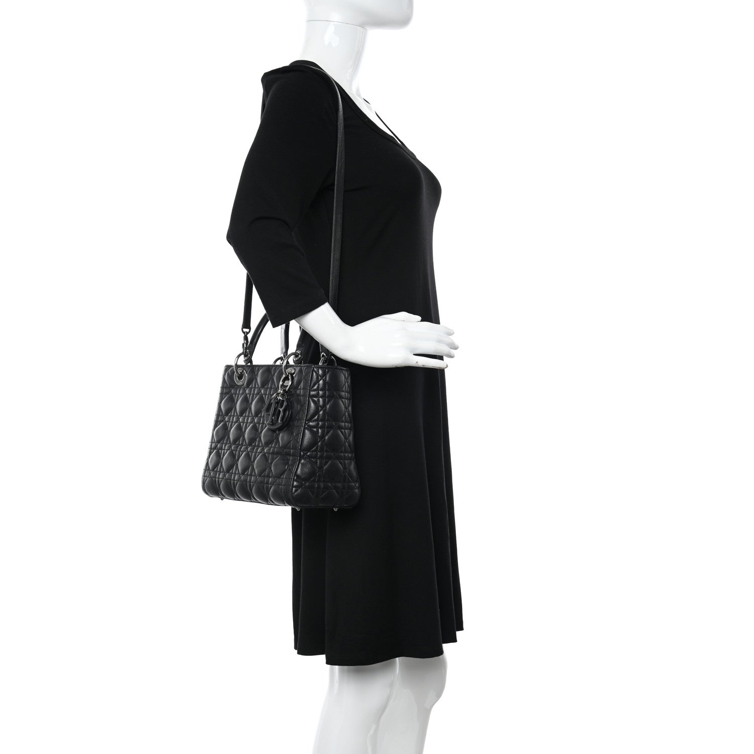 Christian Dior Ultra Matte Calfskin Cannage Medium Lady Dior Black 2 of 12