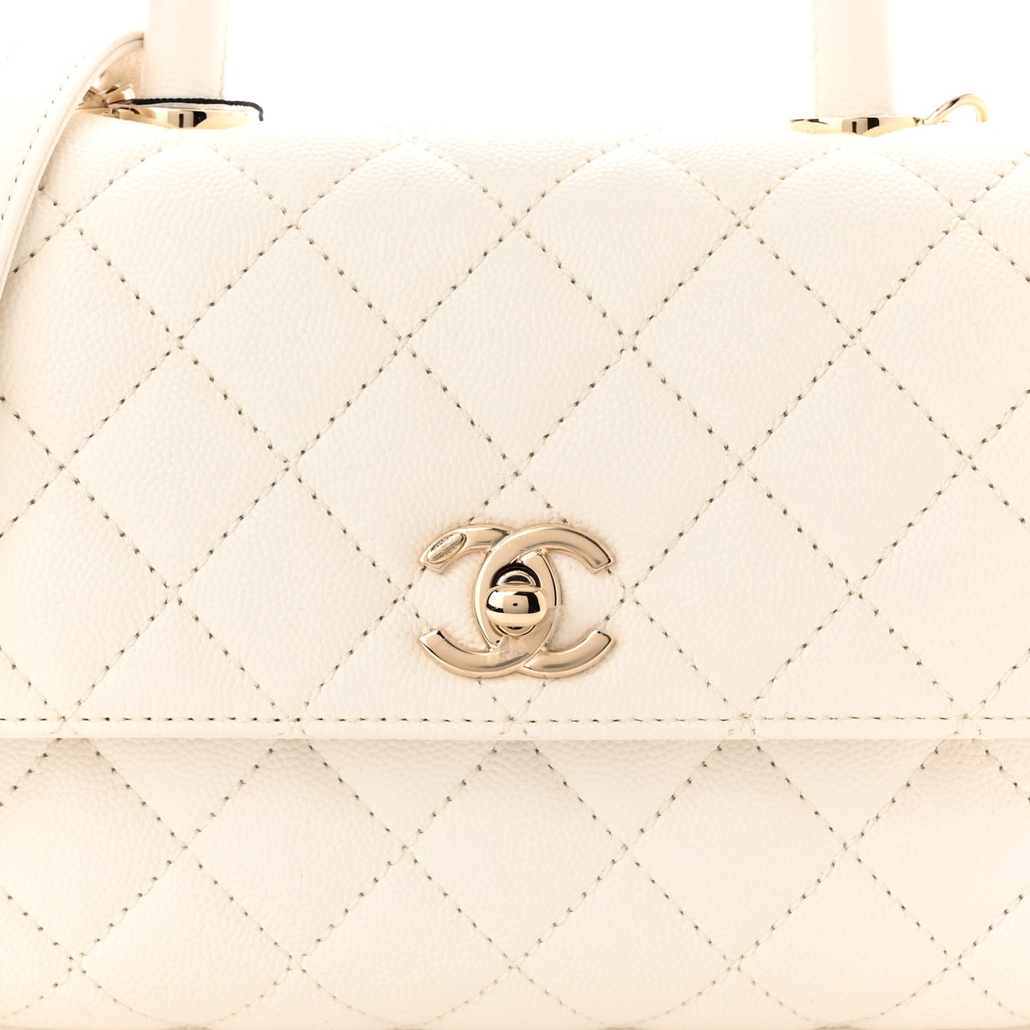 Caviar Quilted Mini Coco Handle Flap White