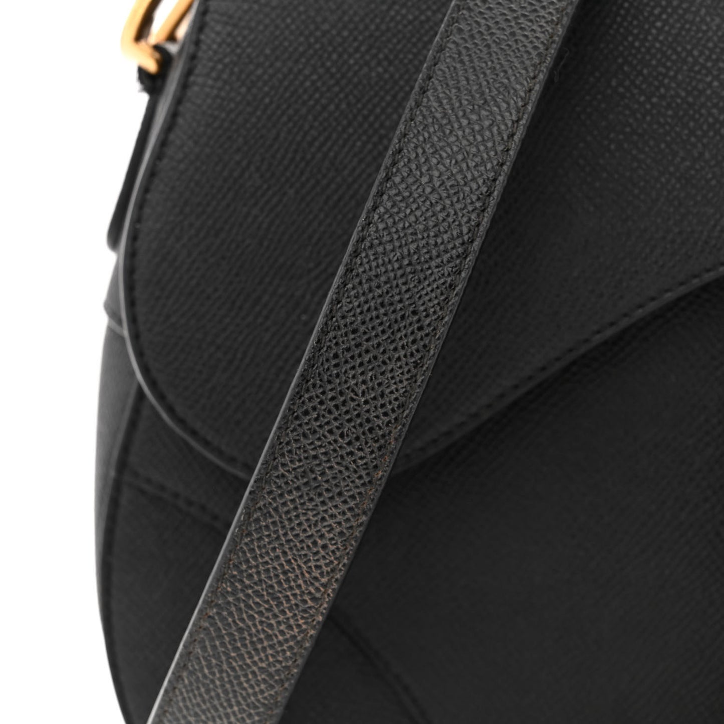 CHRISTIAN DIOR Grained Calfskin Saddle Bag With Strap Black