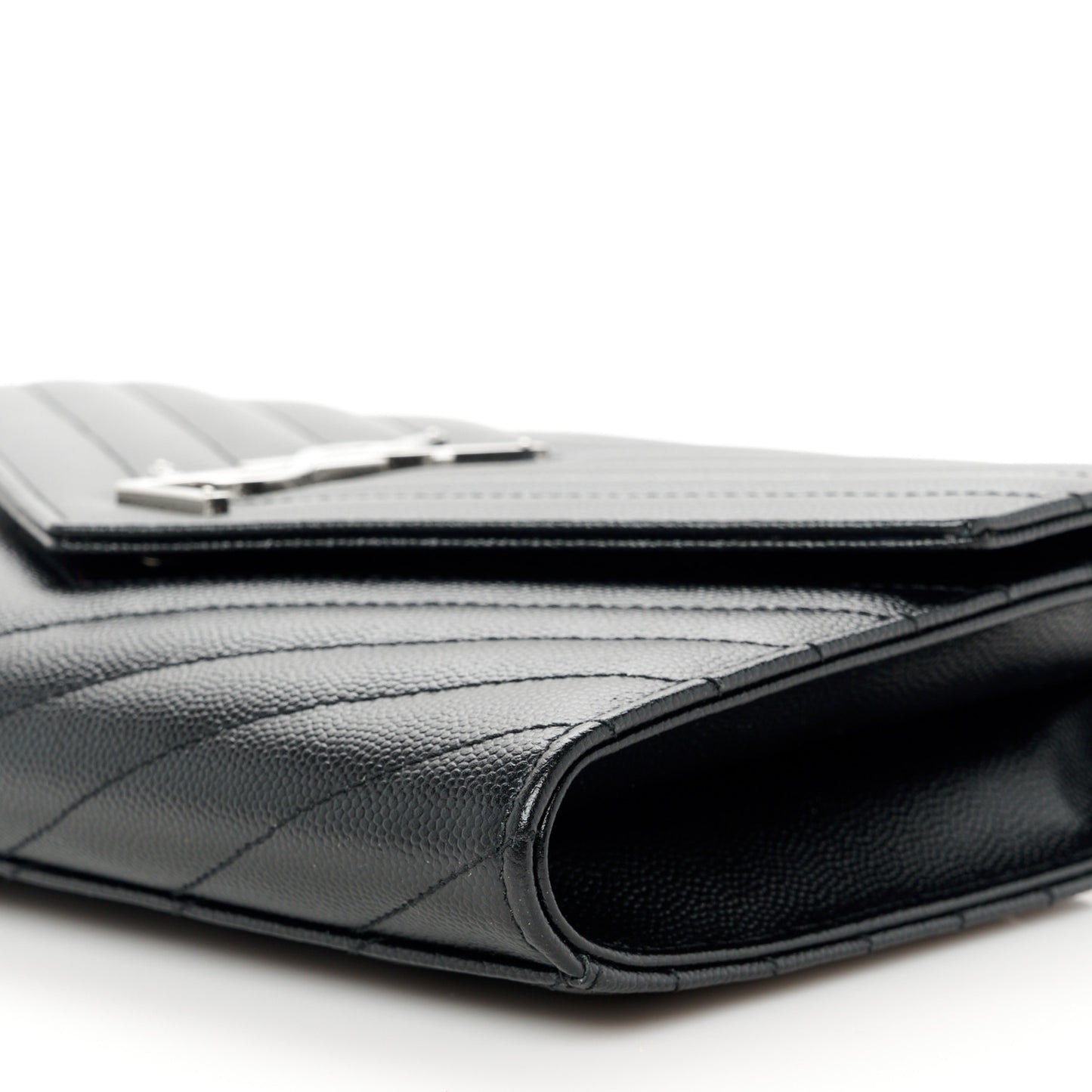 Grain De Poudre Matelasse Chevron Monogram Envelope Clutch Black