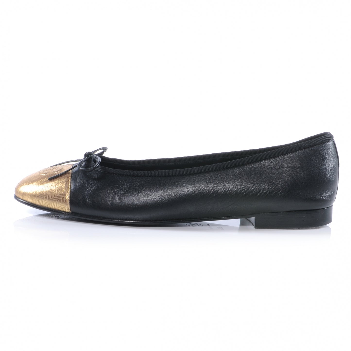Leather Cap Toe Ballet Flats 39.5 Black Gold