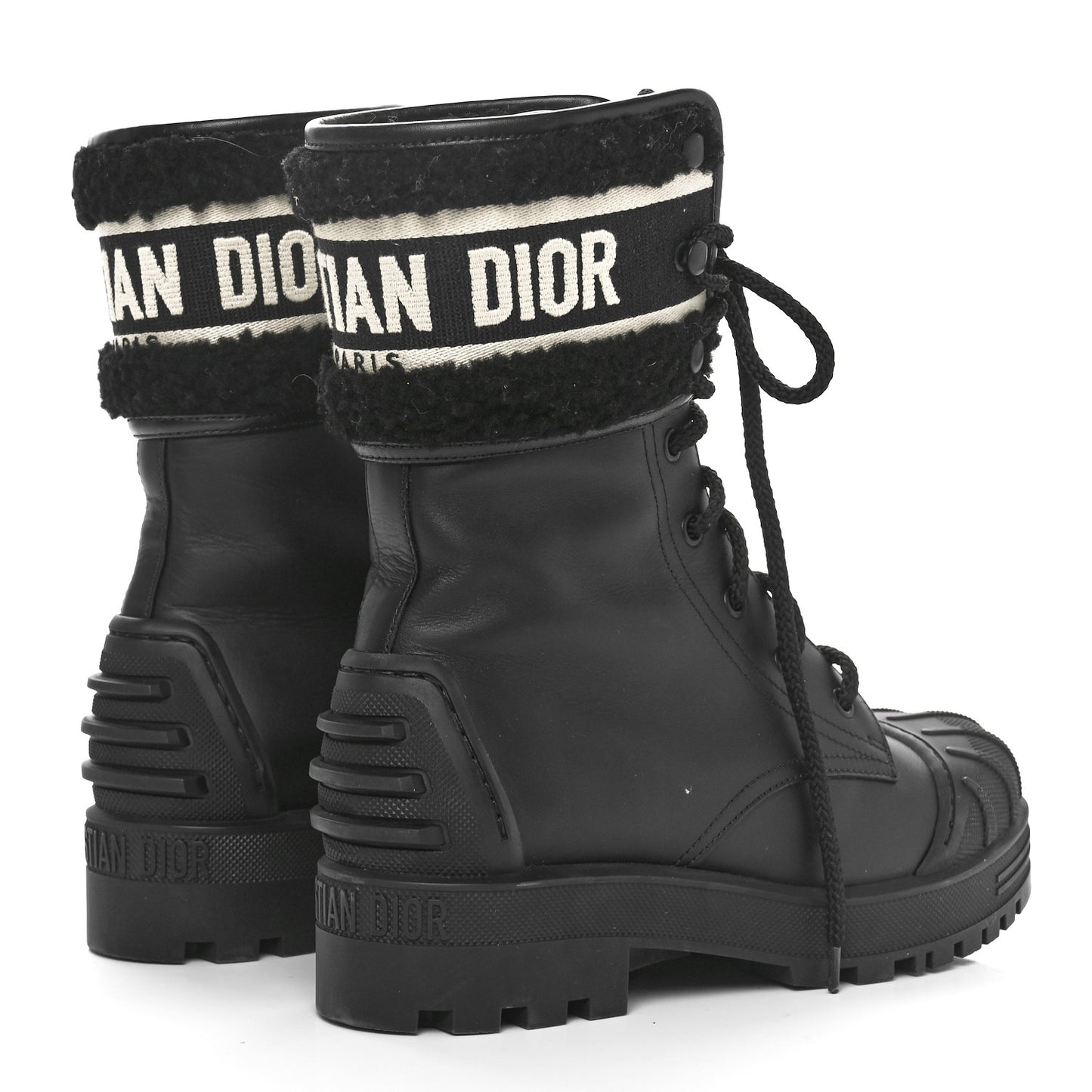Calfskin Shearling Technical Fabric D-Major Ankle Boots 36 Black White