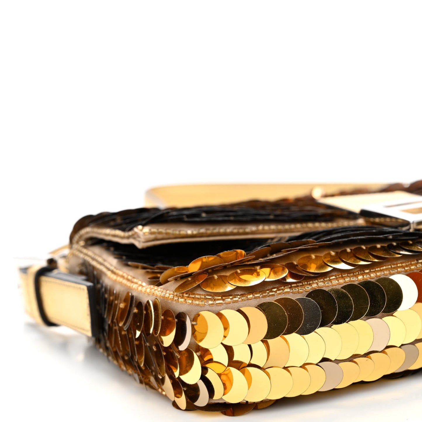Sequin Paillettes Vitello Laminato Striped Baguette 1997 Oro Sfumato