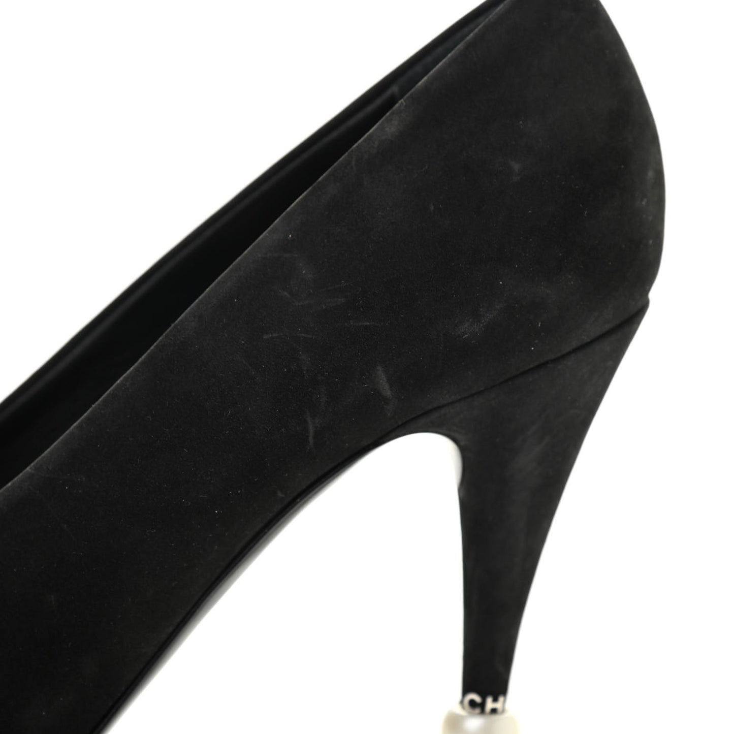 Patent Suede Calfskin Pearl Cap Toe Pumps 40 Black