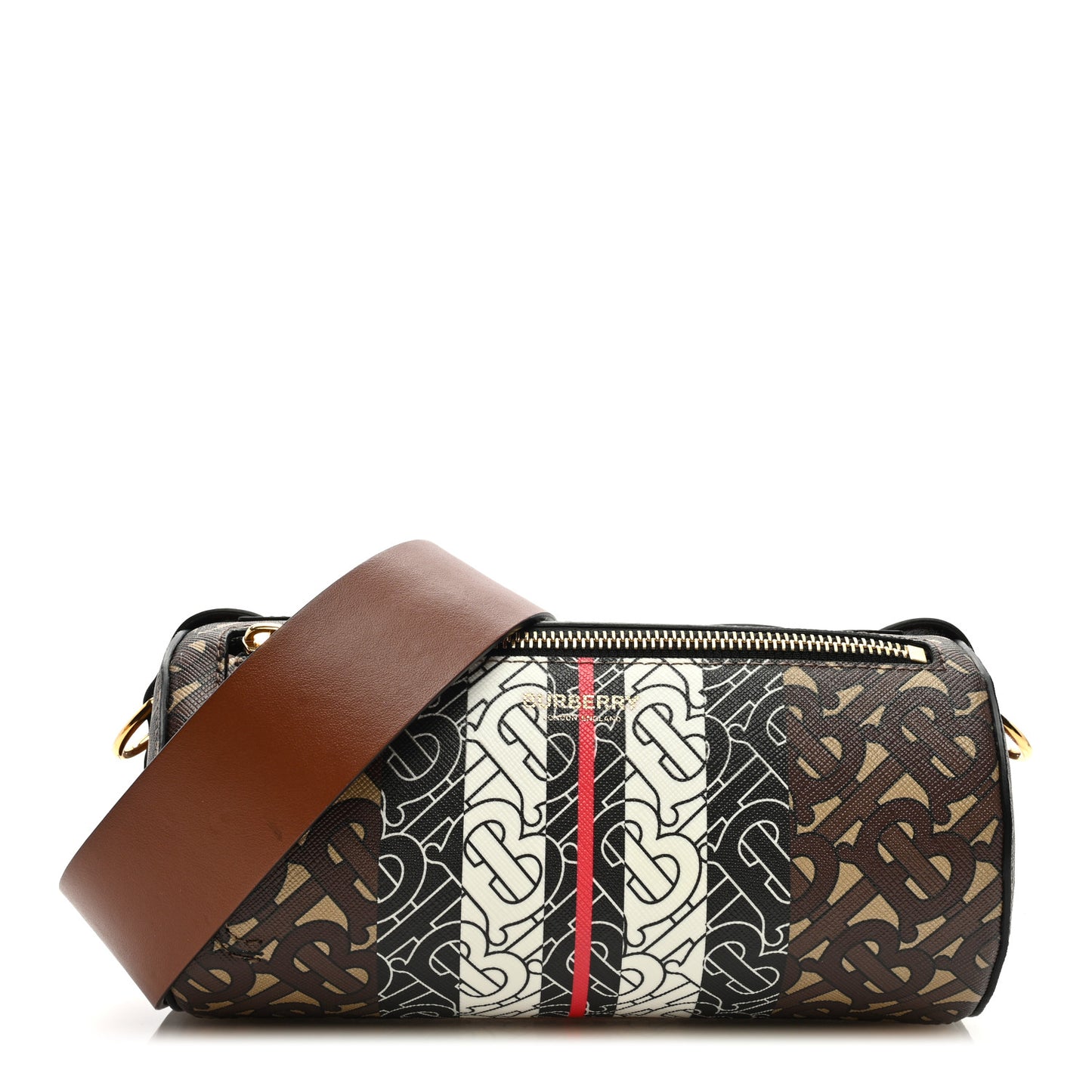 E-Canvas Monogram Stripe The Barrel Bag Bridle Brown