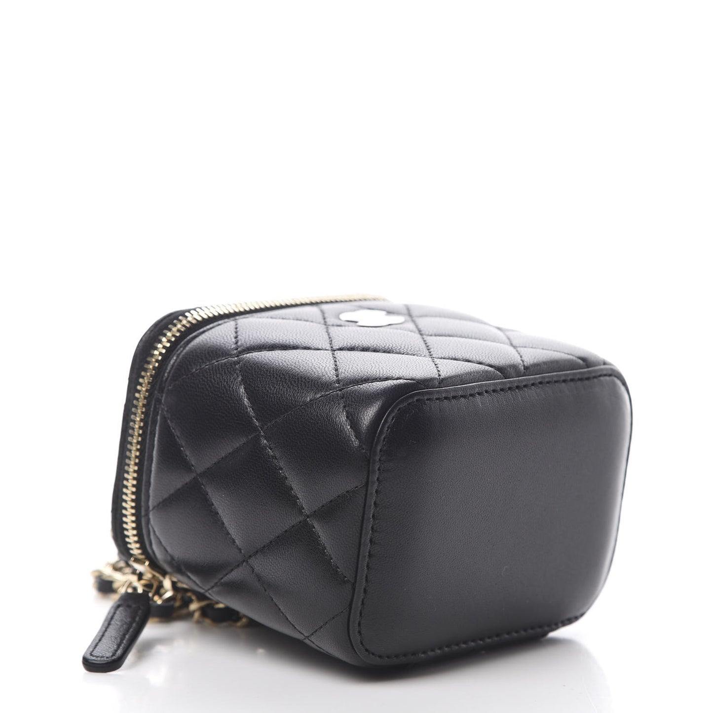 Lambskin Quilted Mini Vanity Case With Chain Black