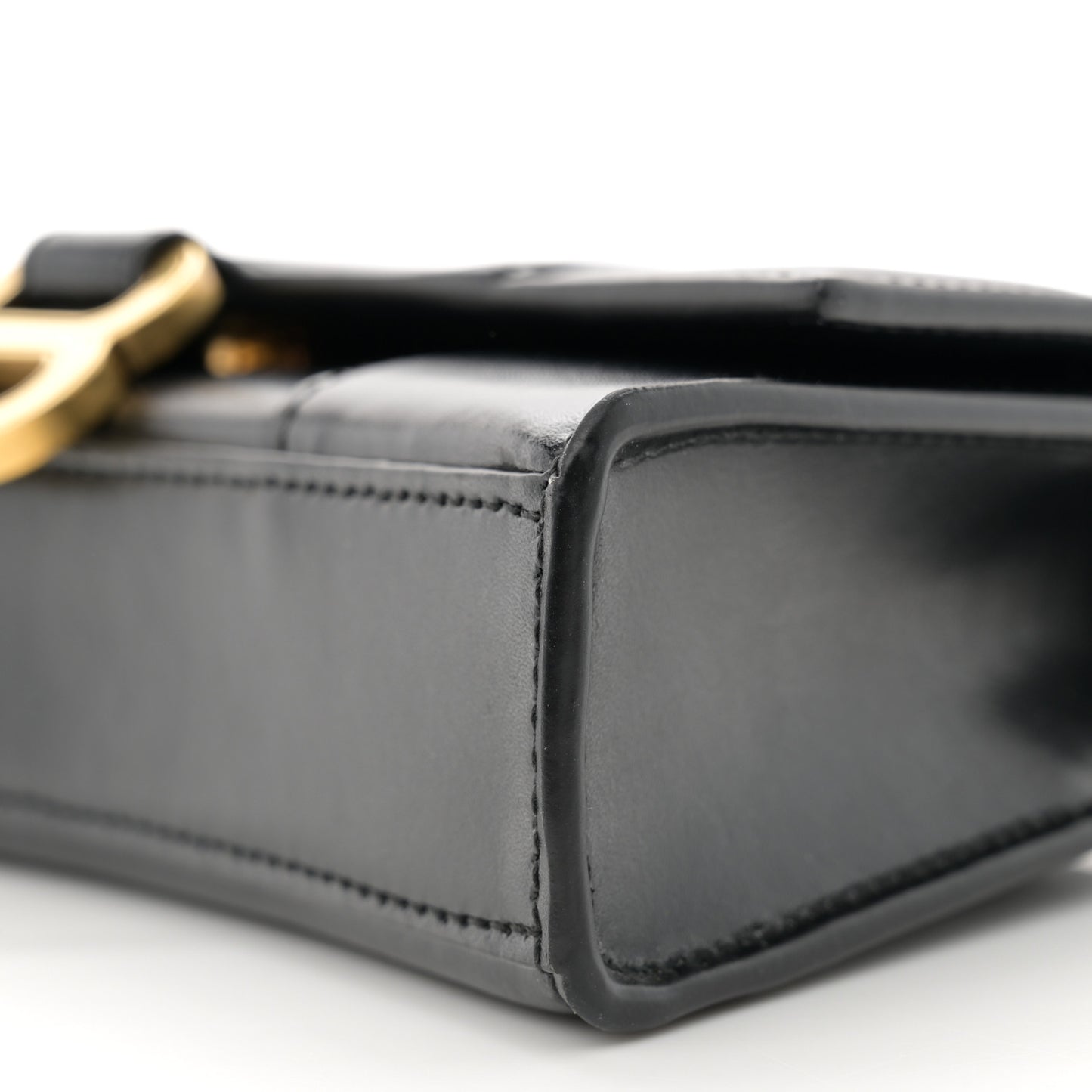 Shiny Box Calfskin Hourglass Chain Bag Black
