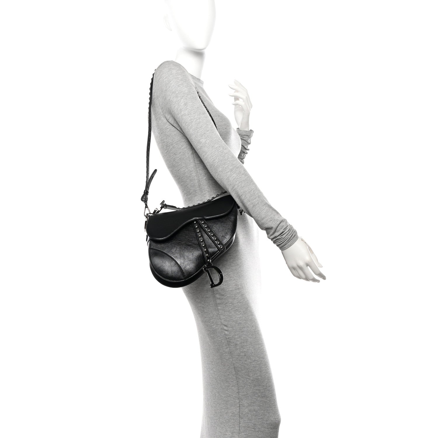 Christian Dior Crinkled Patent Lambskin Studded Saddle Bag With Strap Black 2 of 10