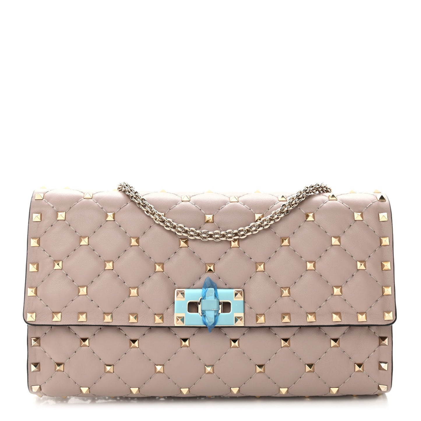 Lambskin Rockstud Spike Wallet on Chain Poudre