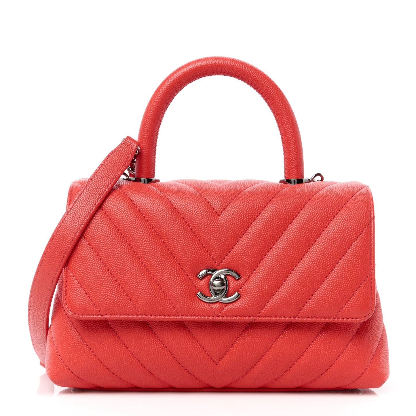 Caviar Chevron Quilted Mini Coco Handle Flap Red