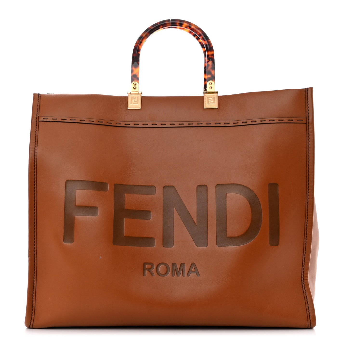 Vitello King Plexiglass Large Fendi Sunshine Shopper Tote Cuoio