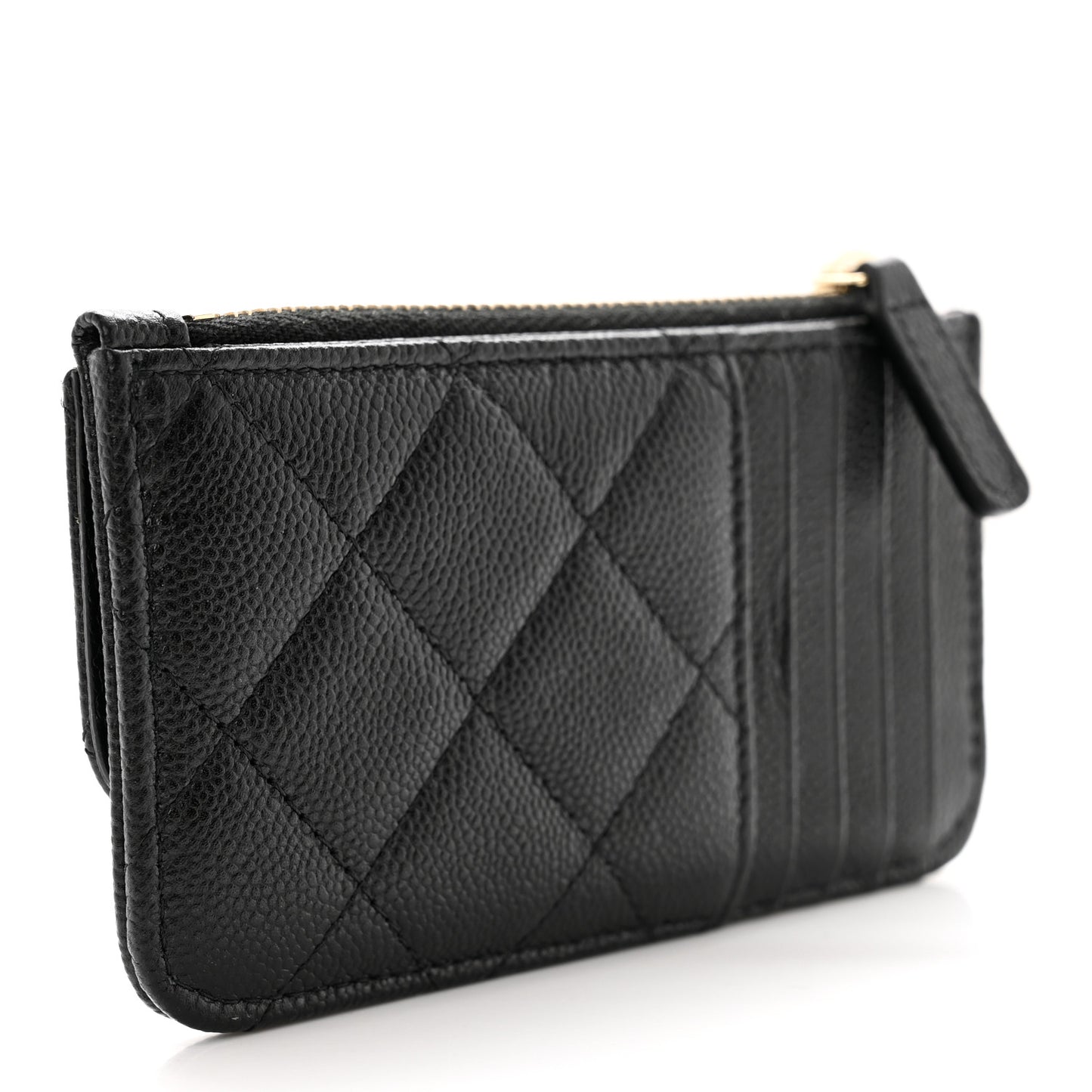 Caviar Quilted Flap Zip Card Holder Black