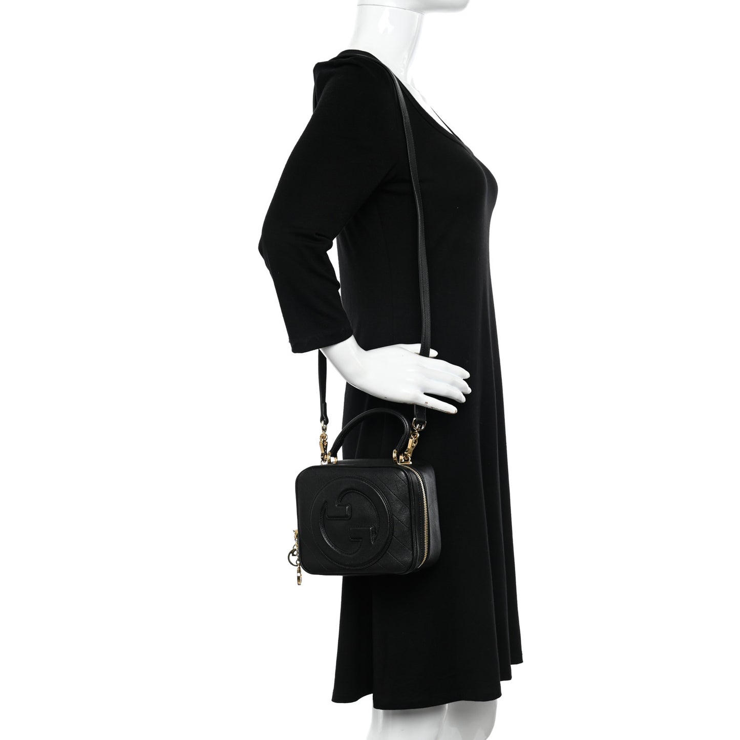 Sakai Be Green Calfskin Diagonal Stitched Blondie Top Handle Bag Black