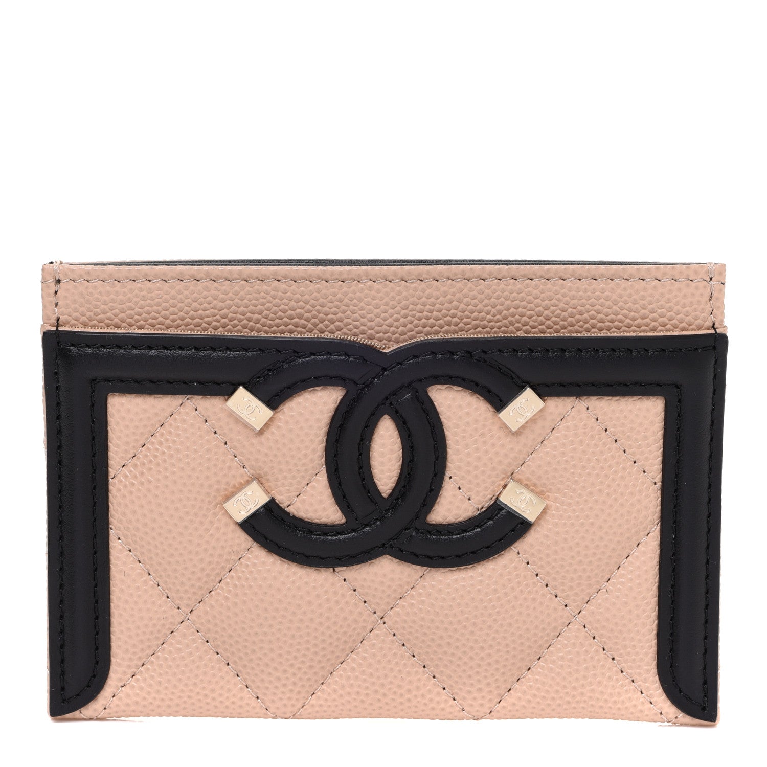 Chanel Caviar Quilted Filigree Card Holder Beige Black 1 of 9