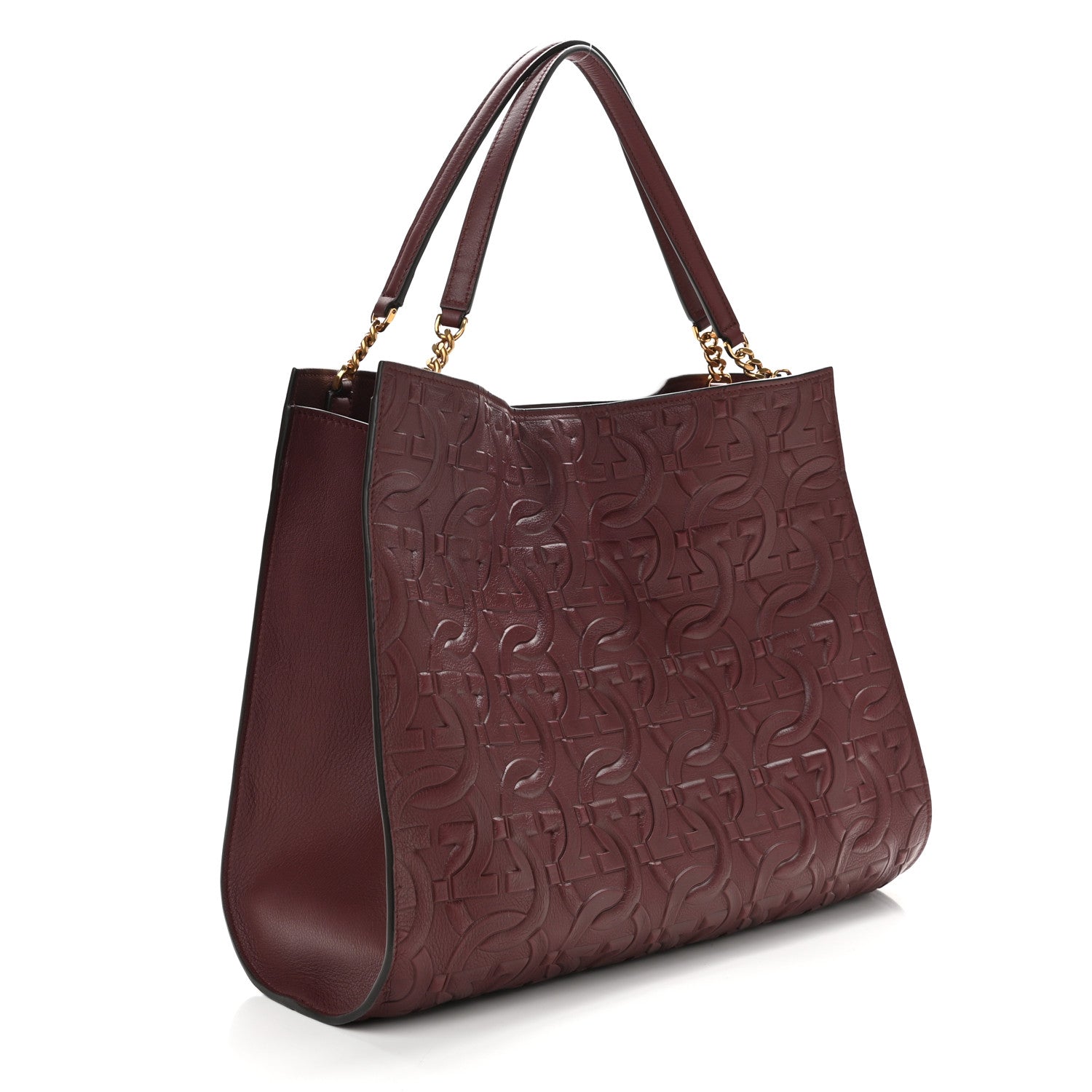 Salvatore Ferragamo Calfskin Gancini Embossed Trifolio Tote Bag Burgundy 4 of 11
