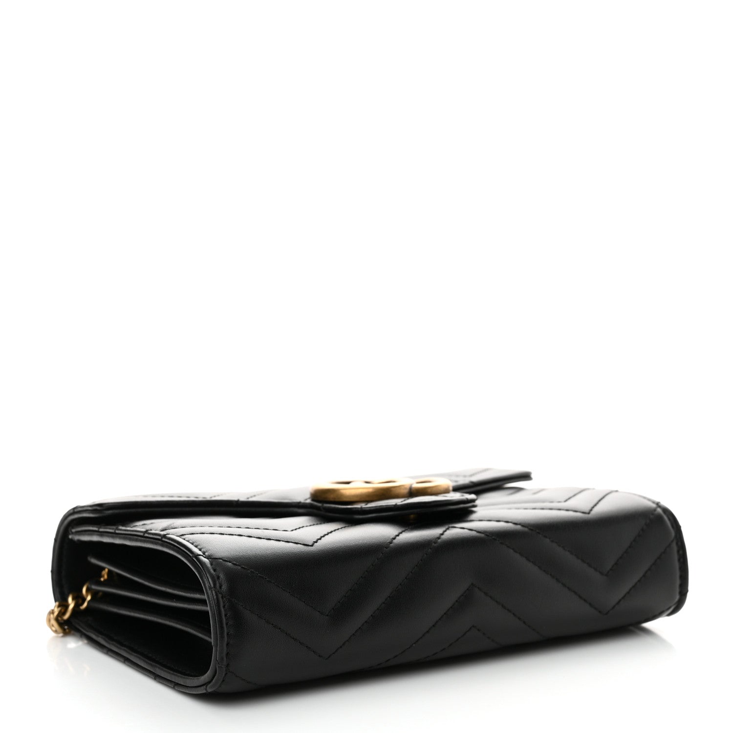 Gucci Calfskin Matelasse GG Marmont Chain Wallet Black 4 of 12