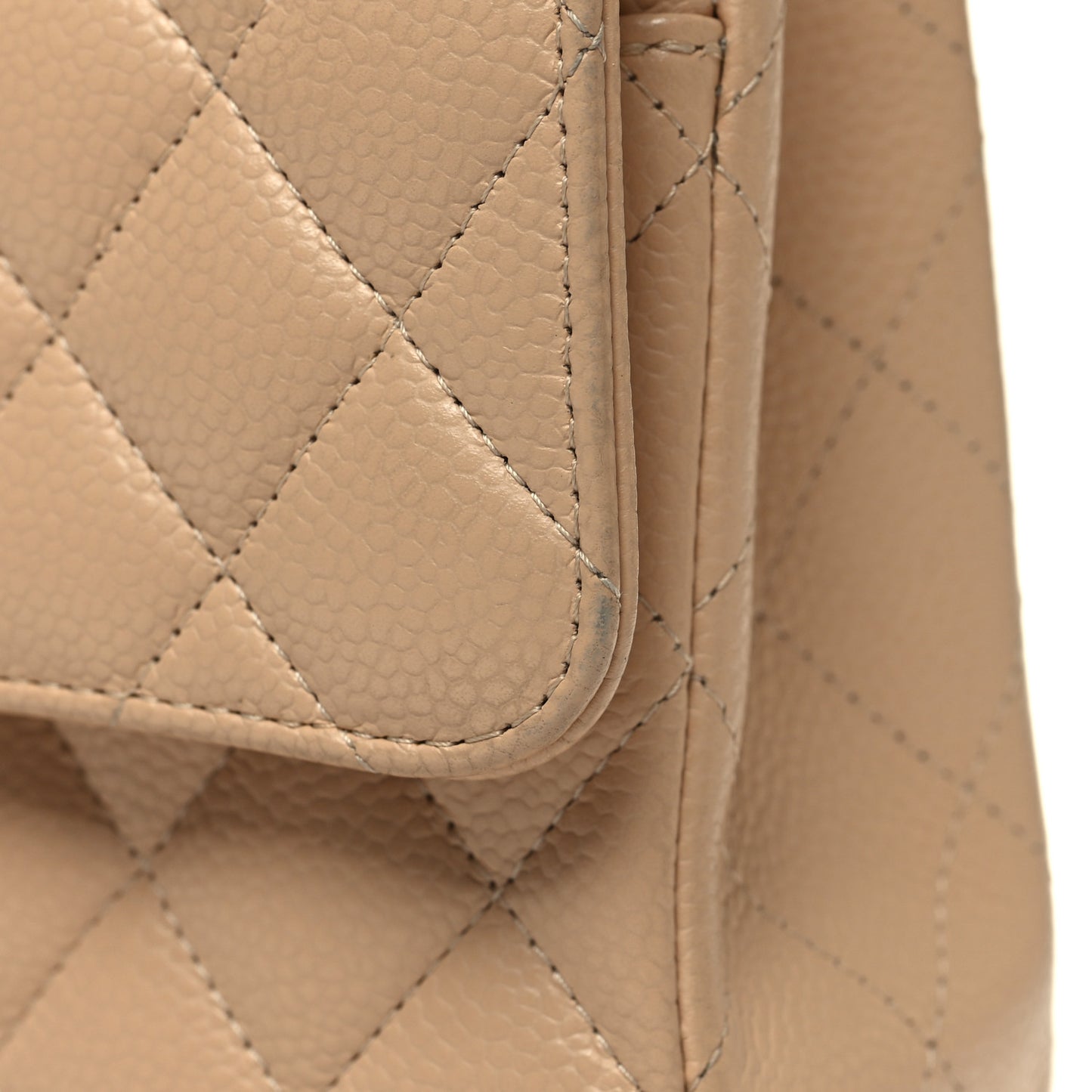 Caviar Quilted Medium Double Flap Beige