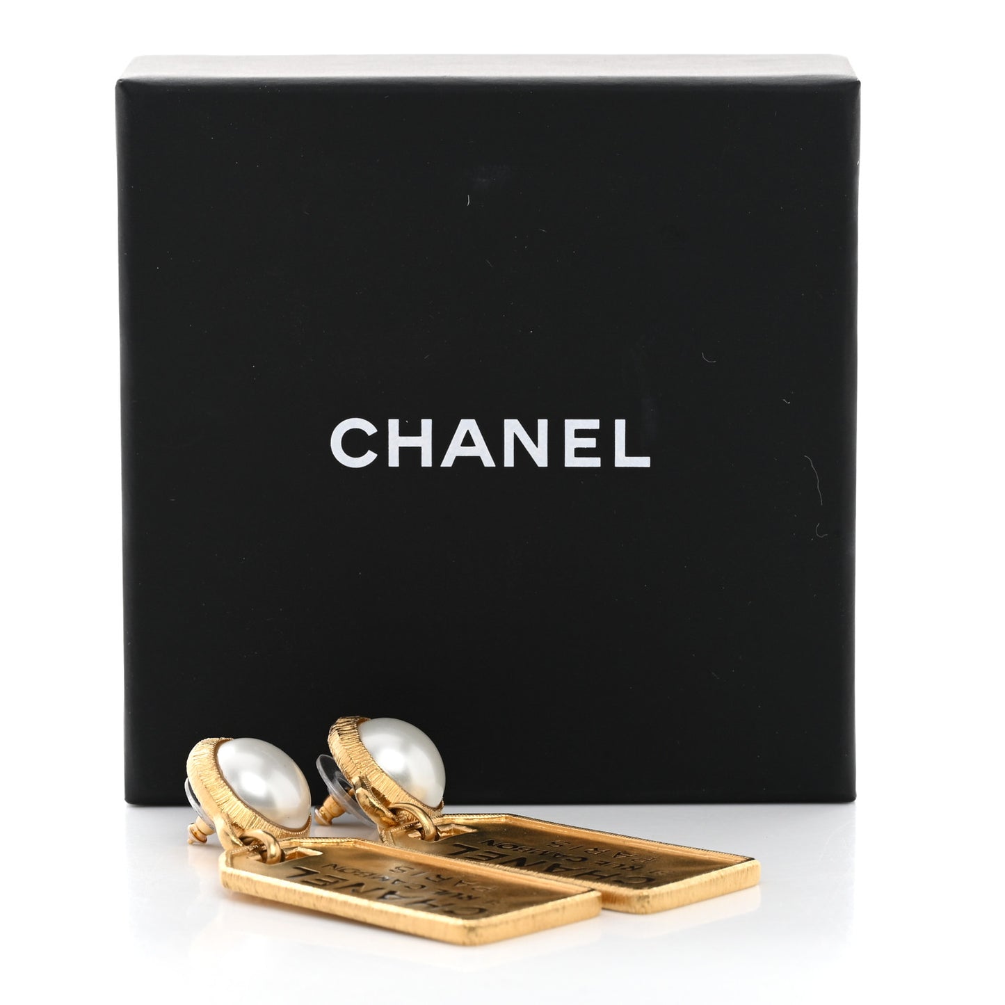 Pearl CC Tags Drop Earrings Gold