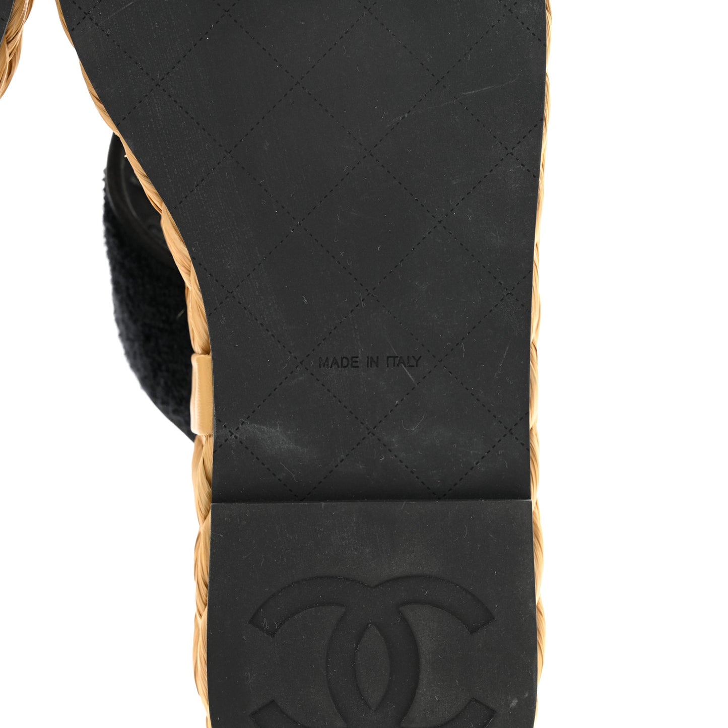 Terry Cloth Raffia CC Logo Thong Sandals 36 Black