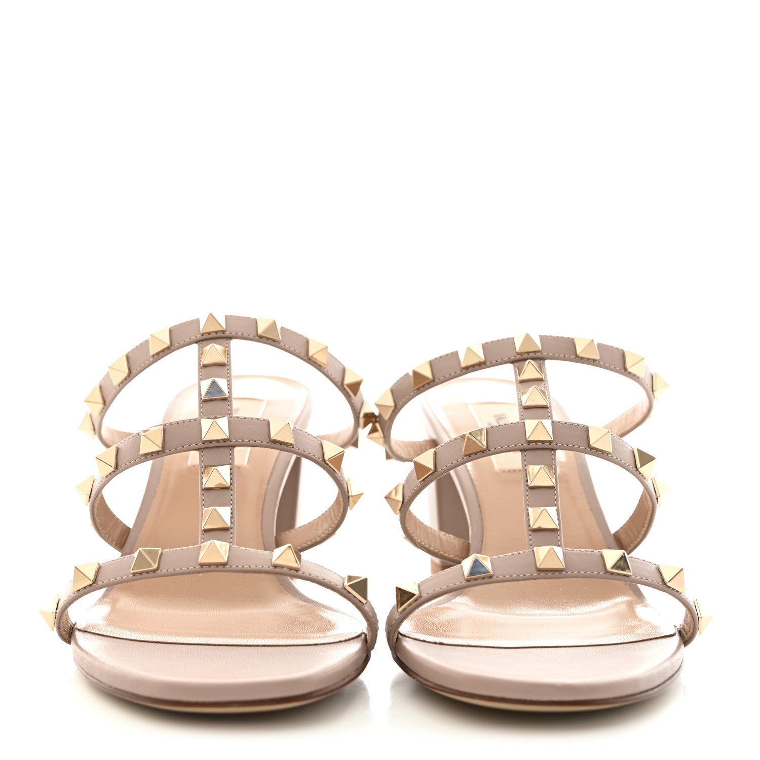 Valentino Garavani Calfskin Rockstud 60mm Caged Slide Sandals 38 Poudre 2 of 8