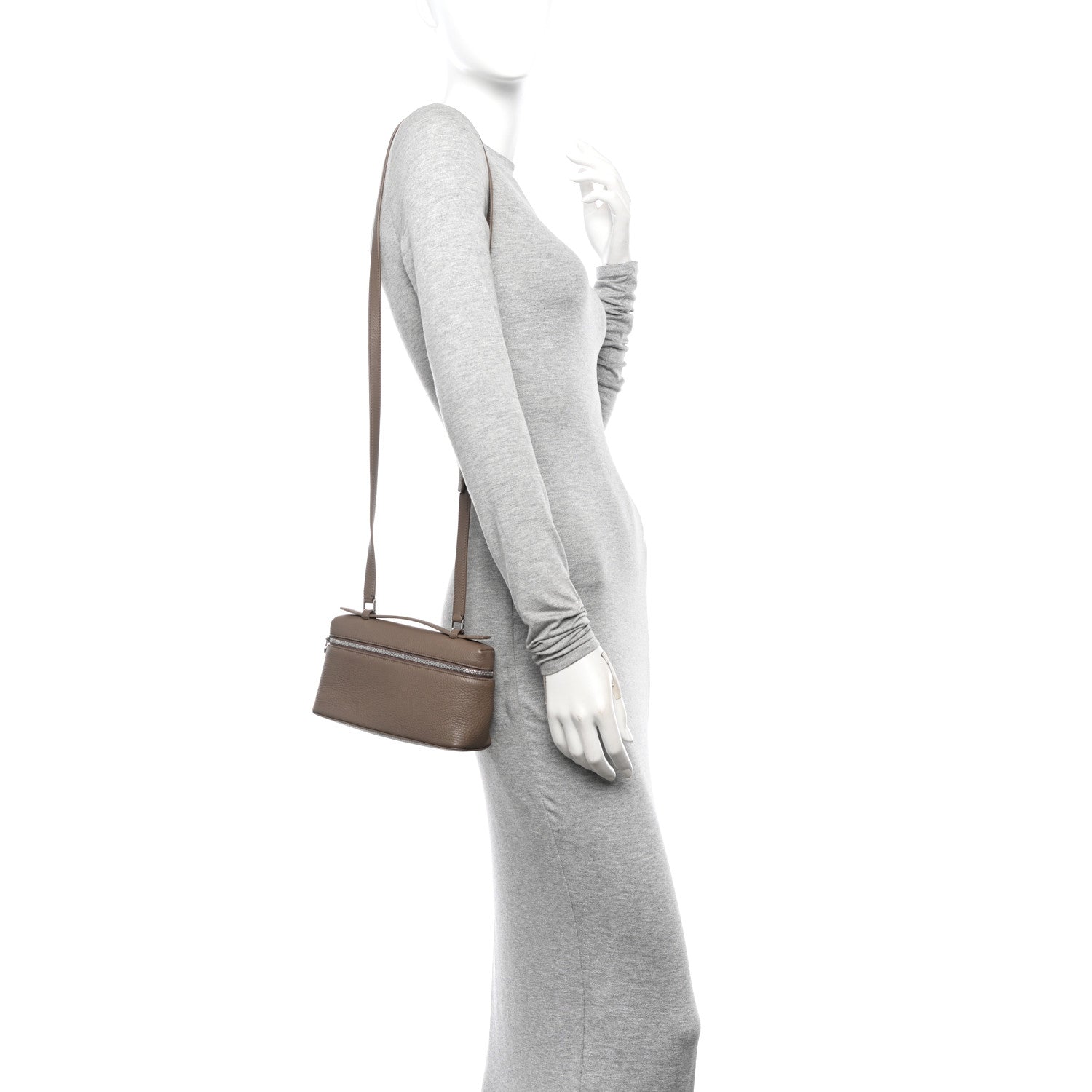 Loro Piana Grained Calfskin L19 Extra Pocket Pouch Warm Mastic 2 of 12