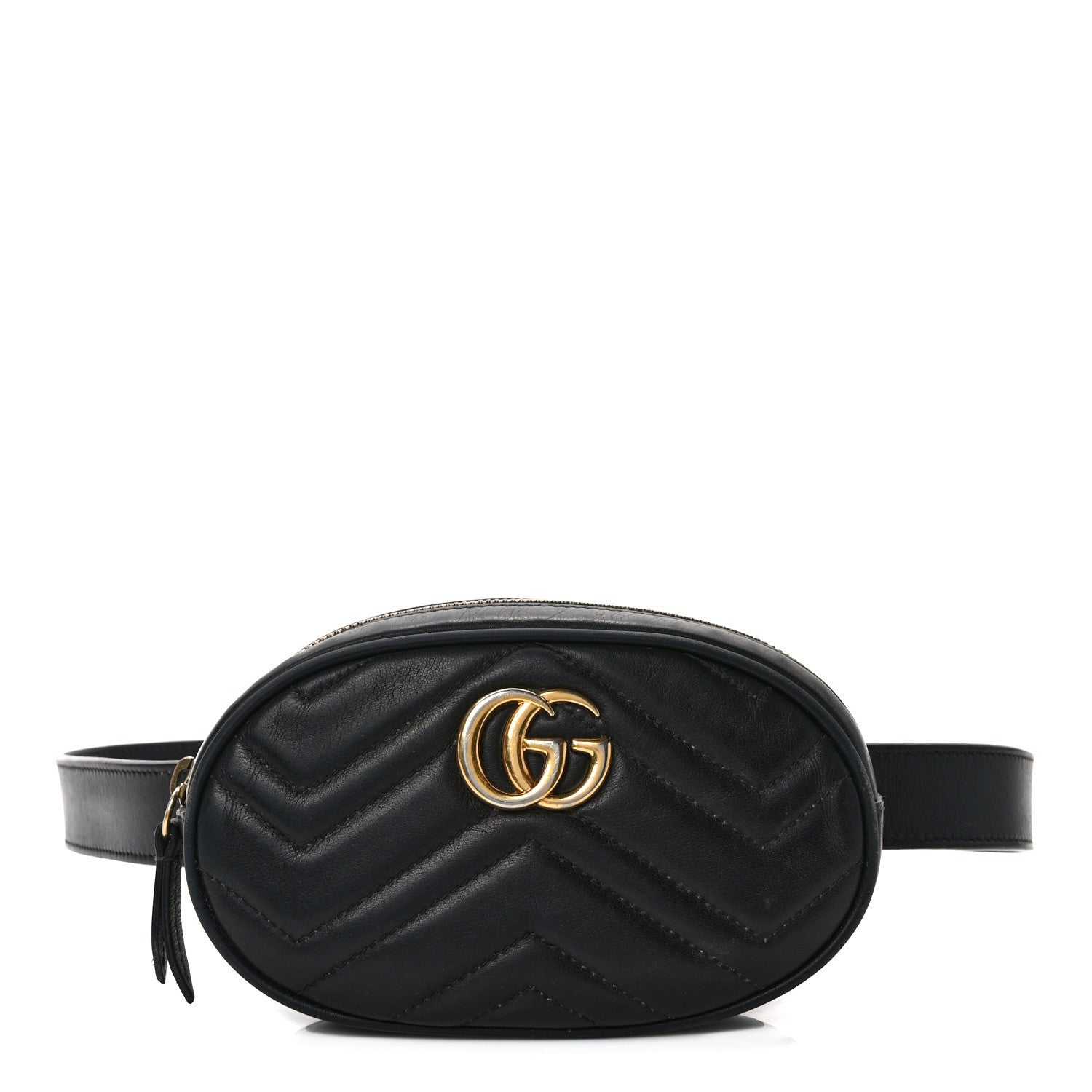 Gucci Calfskin Matelasse GG Marmont Belt Bag 85 34 Black 1 of 15