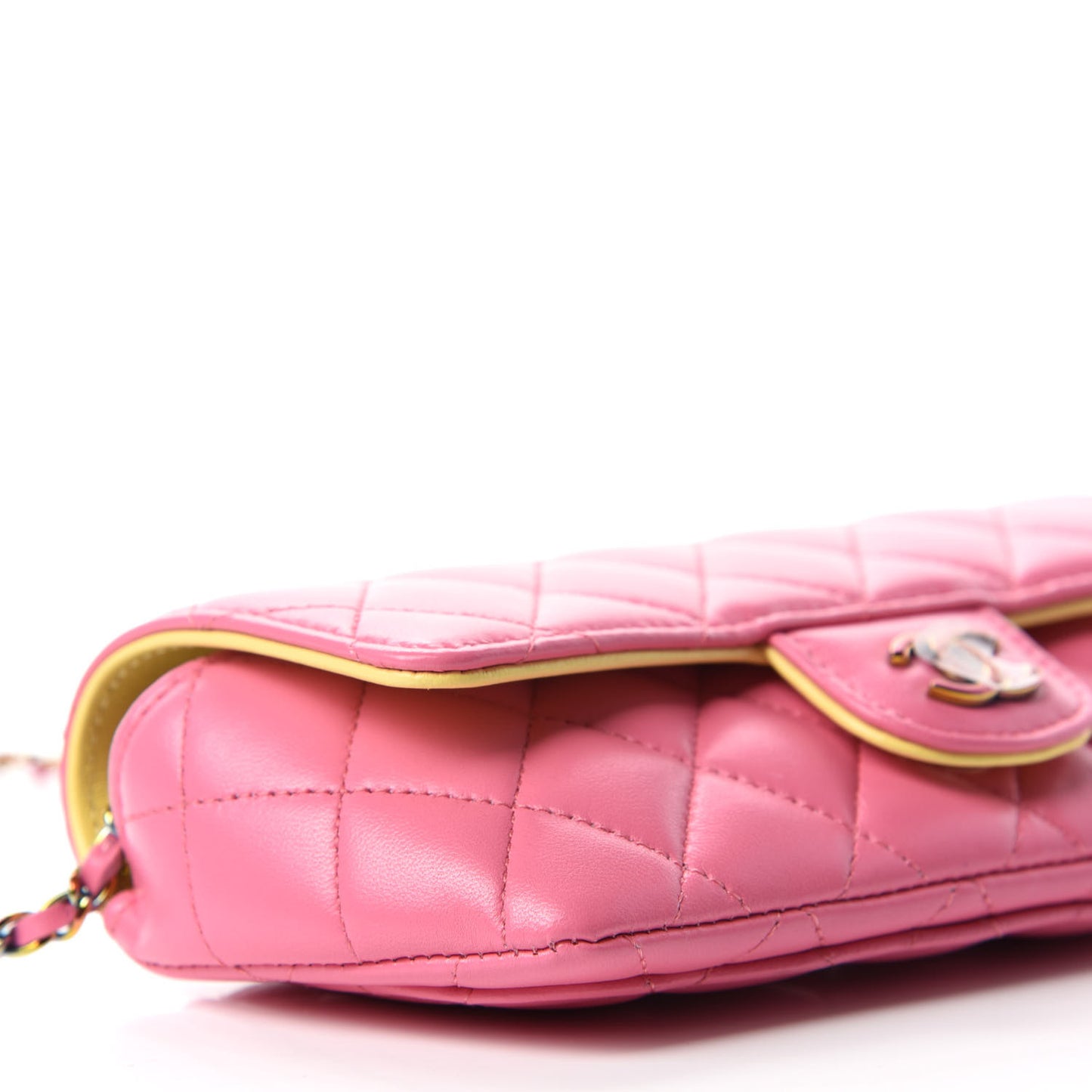 Lambskin Quilted Glasses Case With Chain Pink Yellow