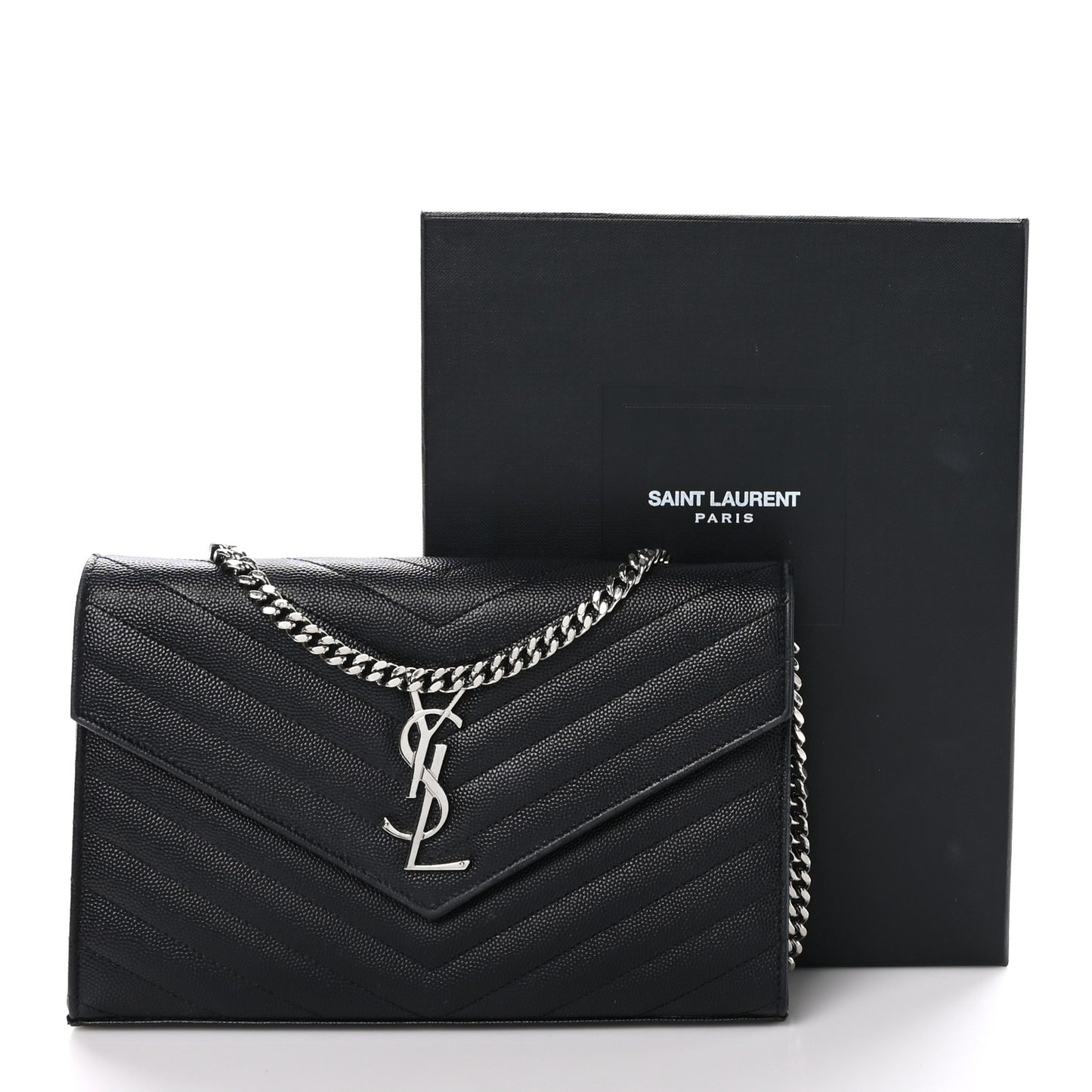 Grain De Poudre Matelasse Chevron Monogram Chain Wallet Black