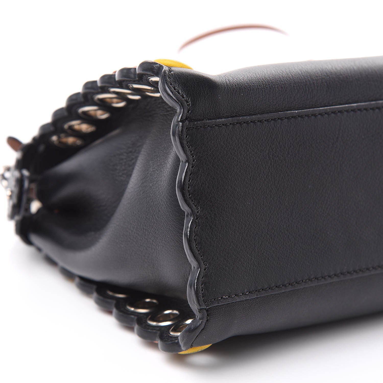 Fendi Nappa Scalloped Grommet Mini Peekaboo Iconic Satchel Black Multicolor 13 of 14