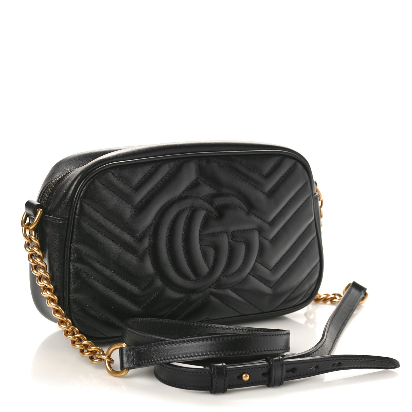 Calfskin Matelasse Small GG Marmont Chain Shoulder Bag Black
