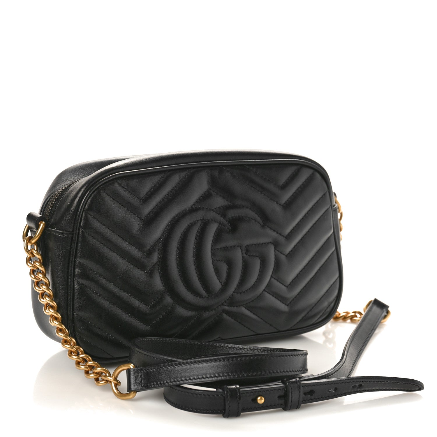 Gucci Calfskin Matelasse Small GG Marmont Chain Shoulder Bag Black 2 of 10