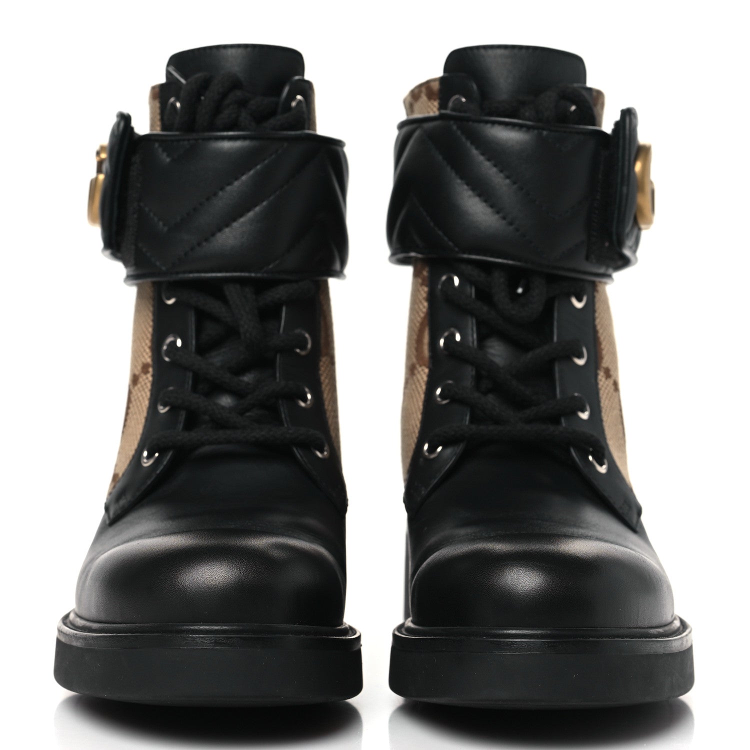 Gucci Flores Calfskin Monogram Maxi GG Nappa Matelasse Double G 40mm Ankle Boots 39 Black Camel Ebony 2 of 8