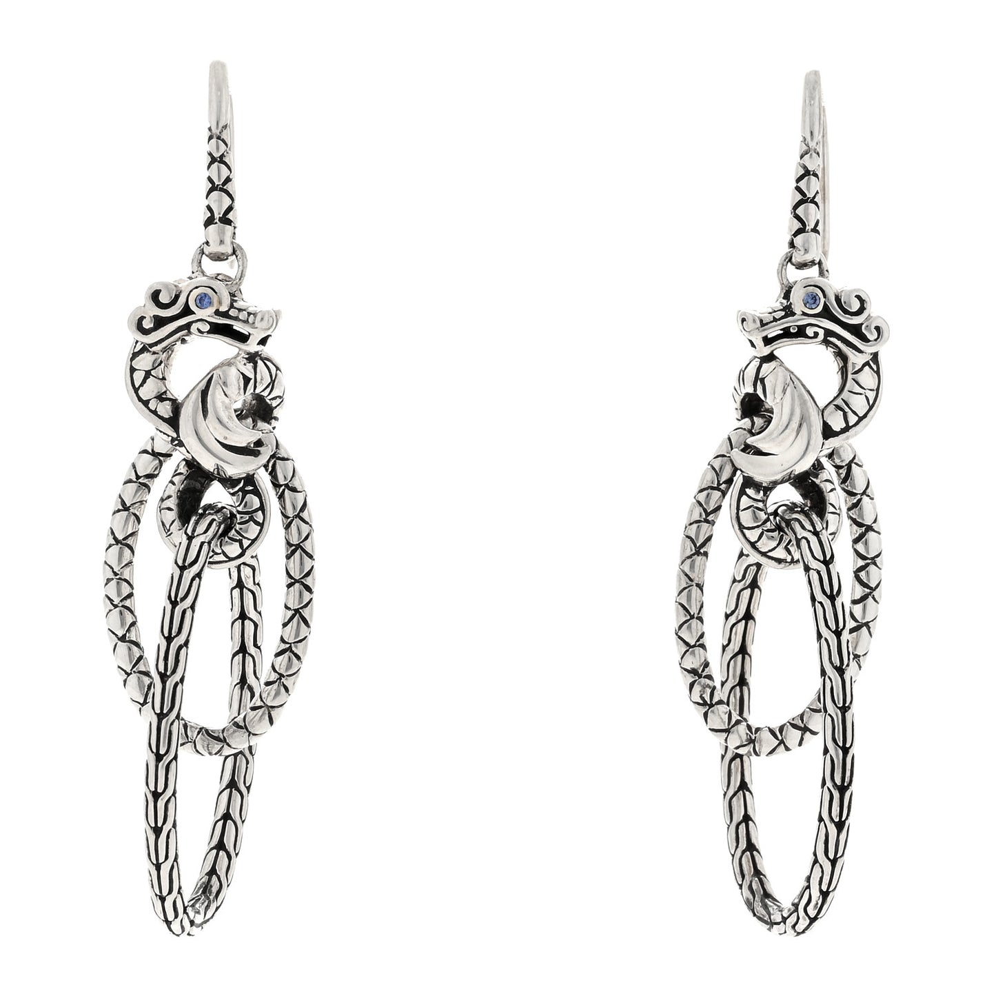 Sterling Silver Blue Sapphire Legends Naga Dragon Interlocking Drop Earrings